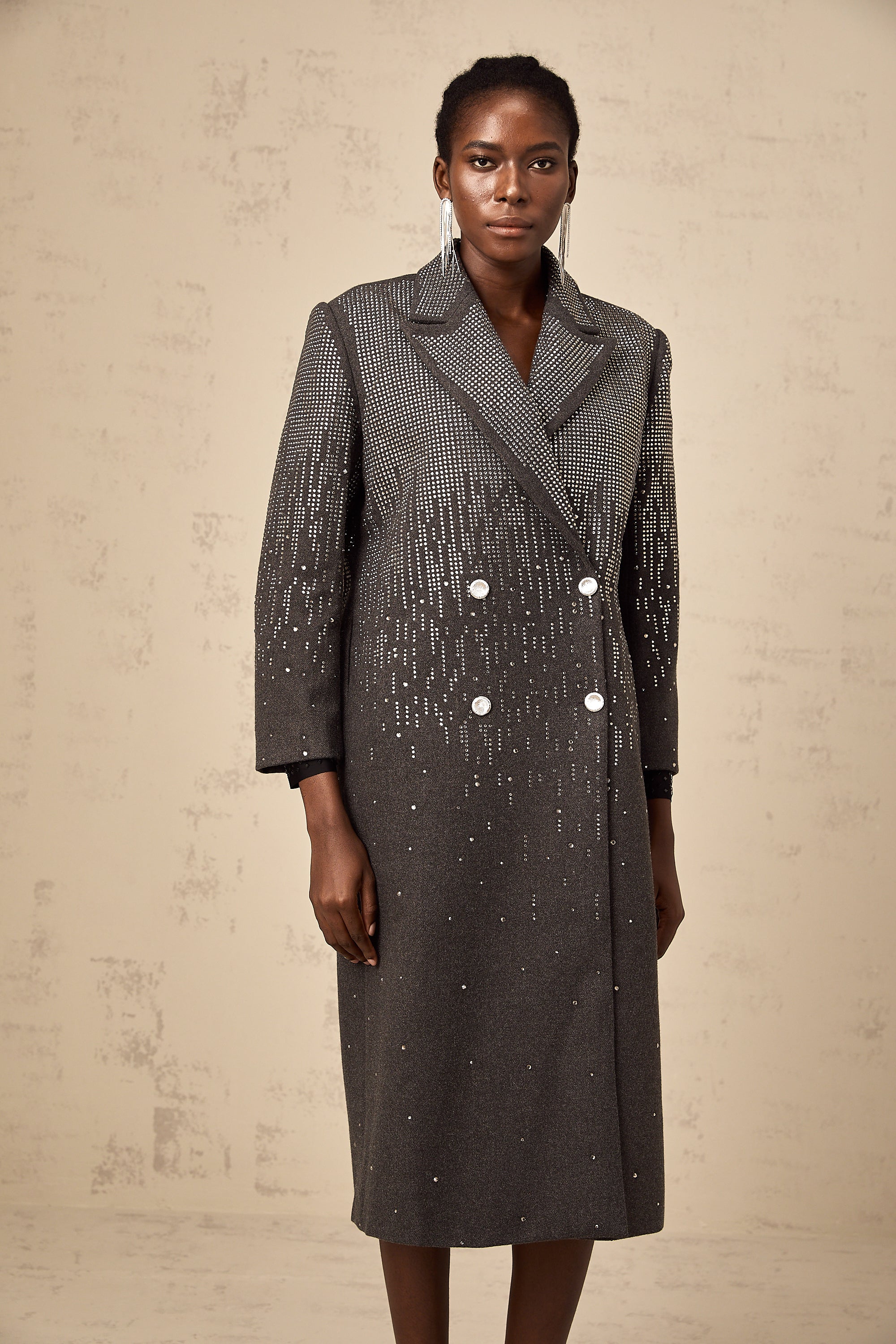 Michelina wool double-breasted studded long coat