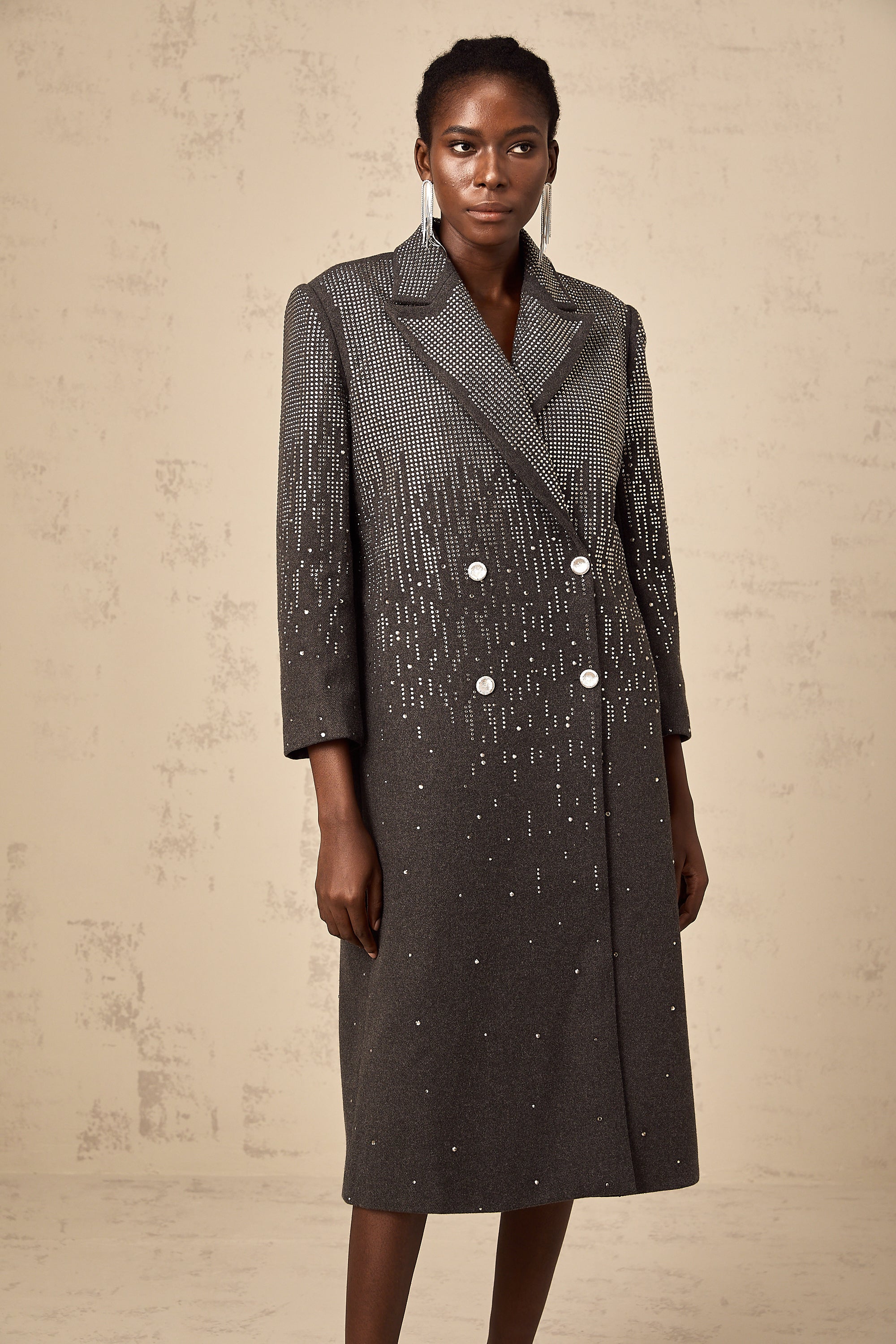 Michelina wool double-breasted studded long coat