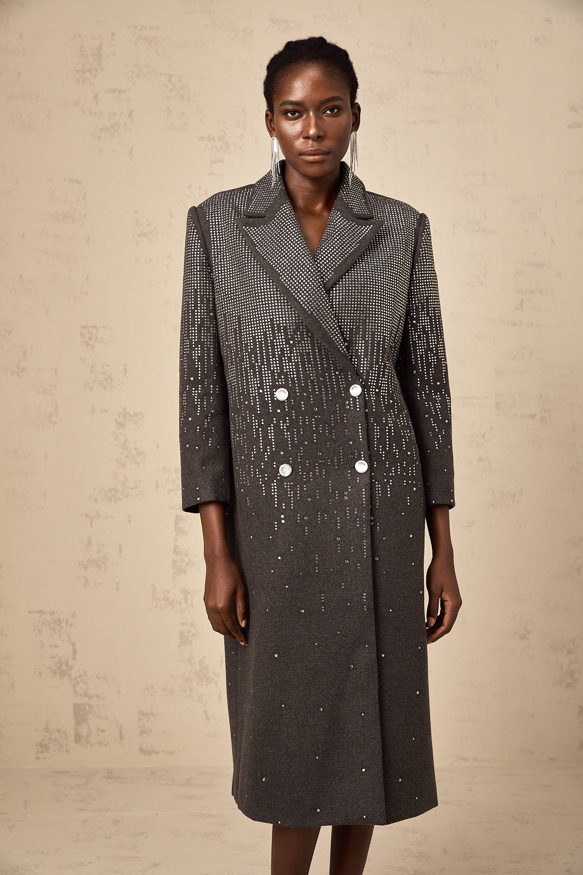 Michelina wool double-breasted studded long coat