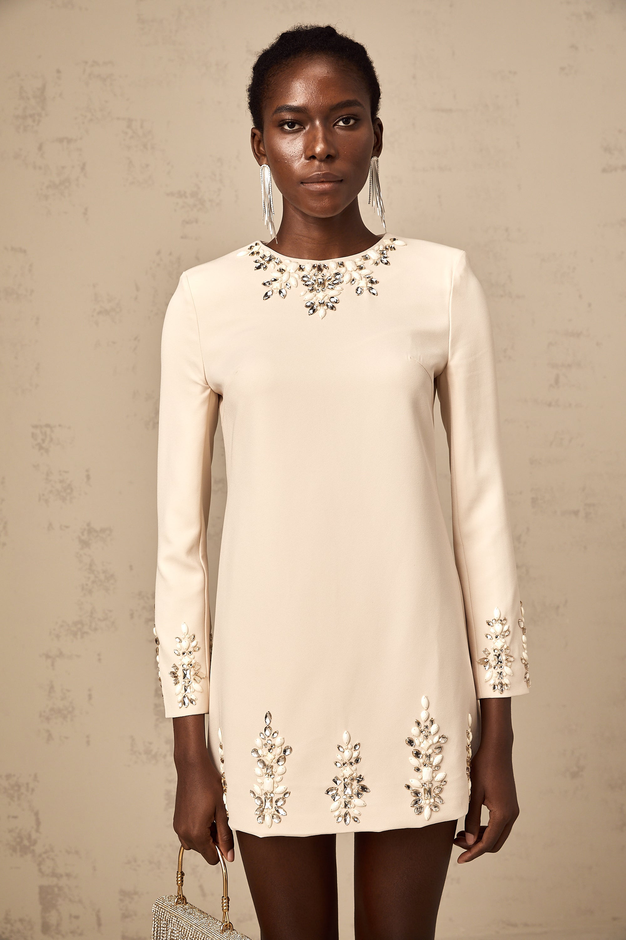 Mélissa crystal-embellished long-sleeved mini dress