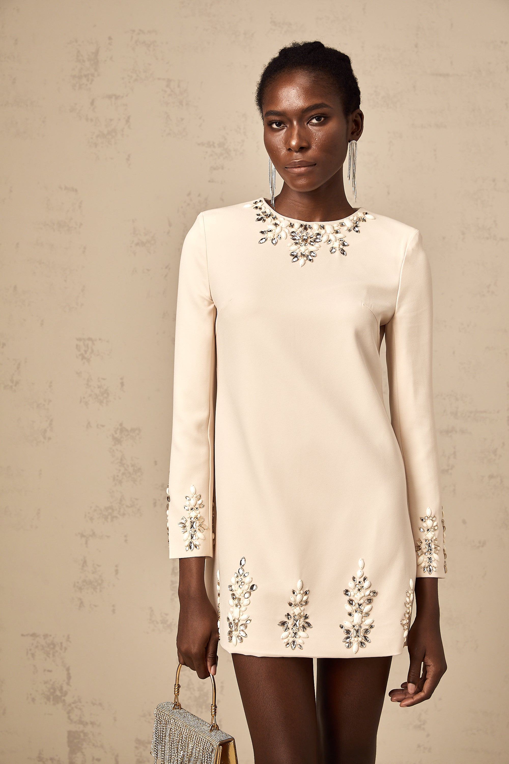 Mélissa crystal-embellished long-sleeved mini dress