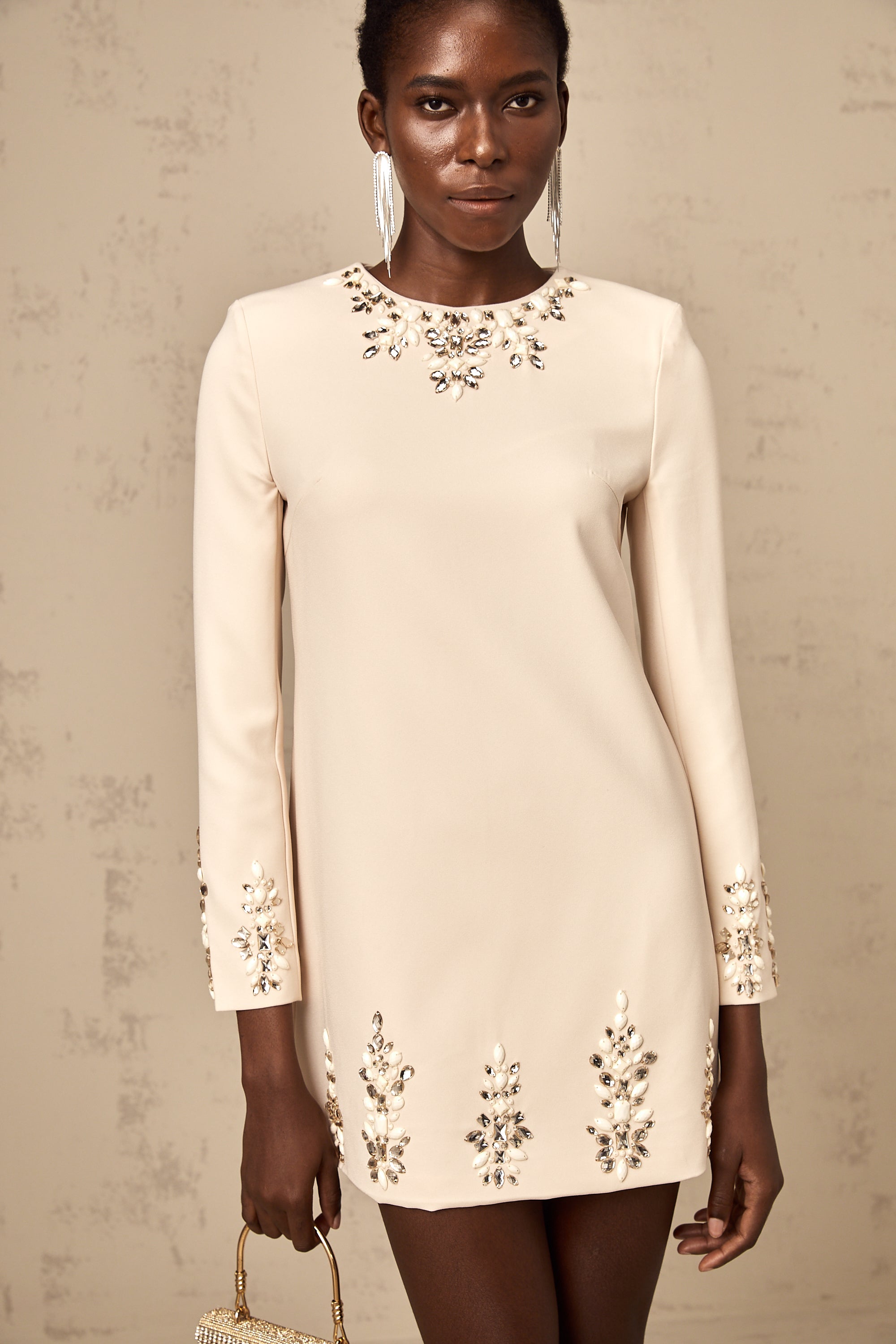 Mélissa crystal-embellished long-sleeved mini dress