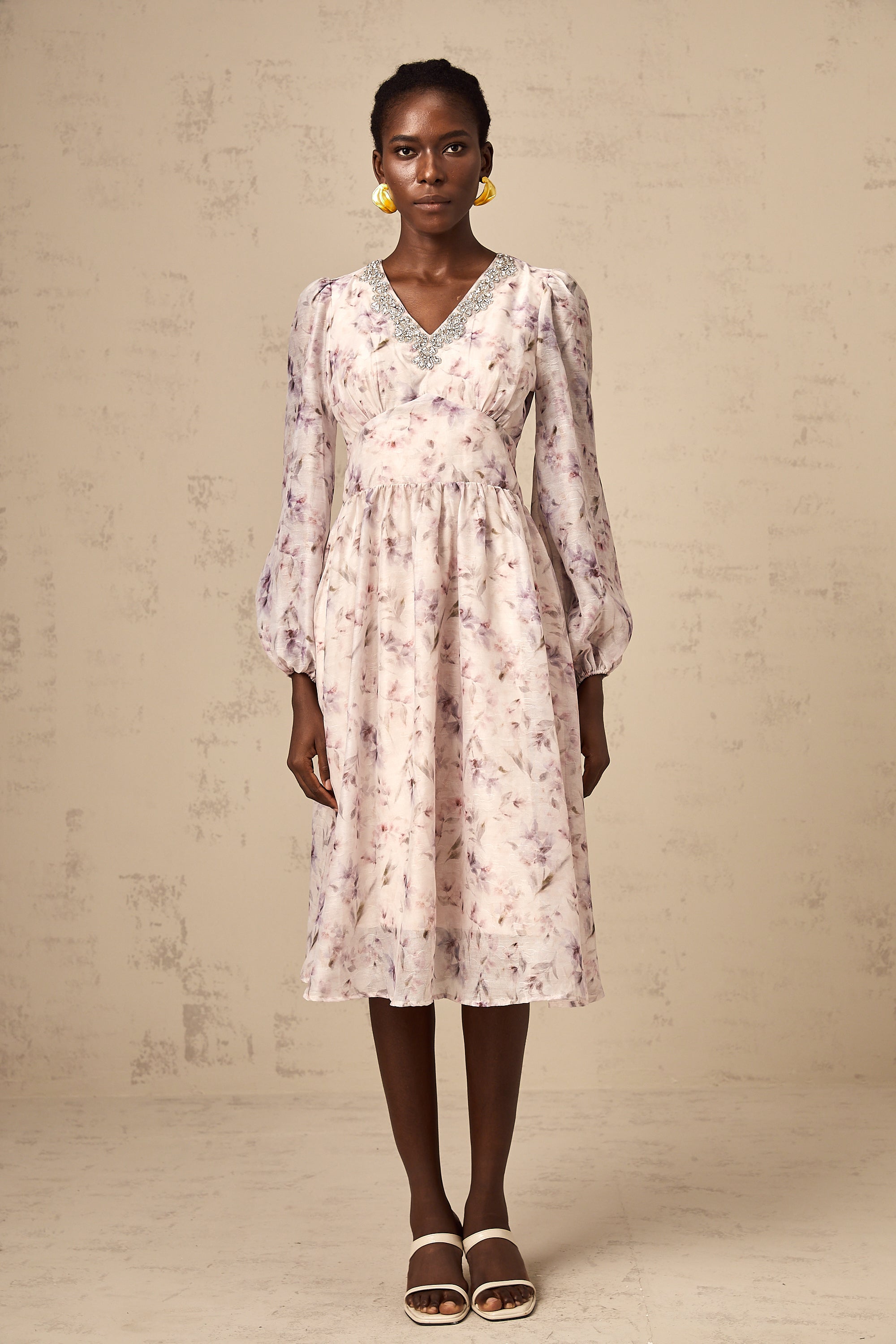 Mattia pink embellished floral-print midi dress