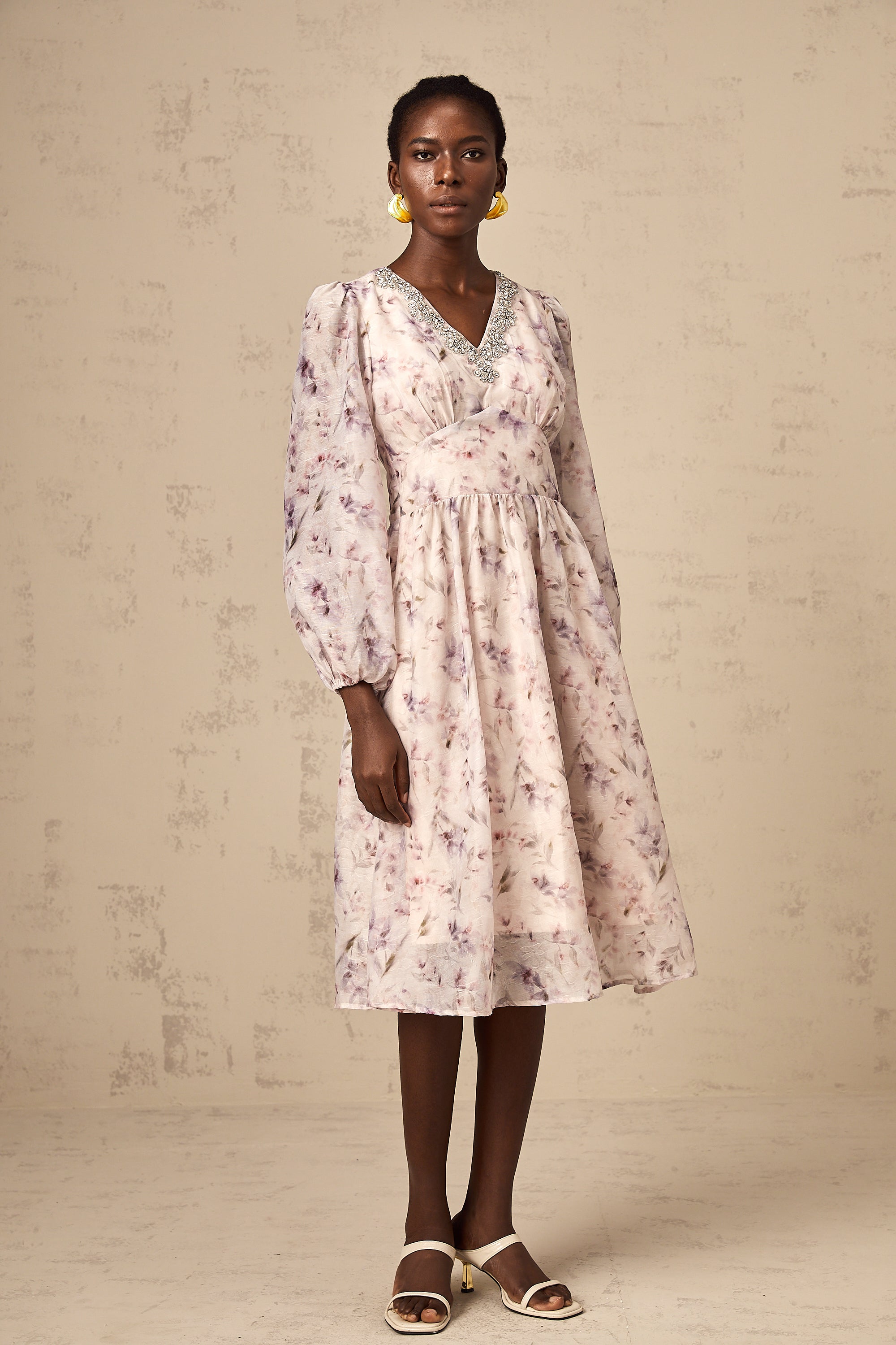 Mattia pink embellished floral-print midi dress