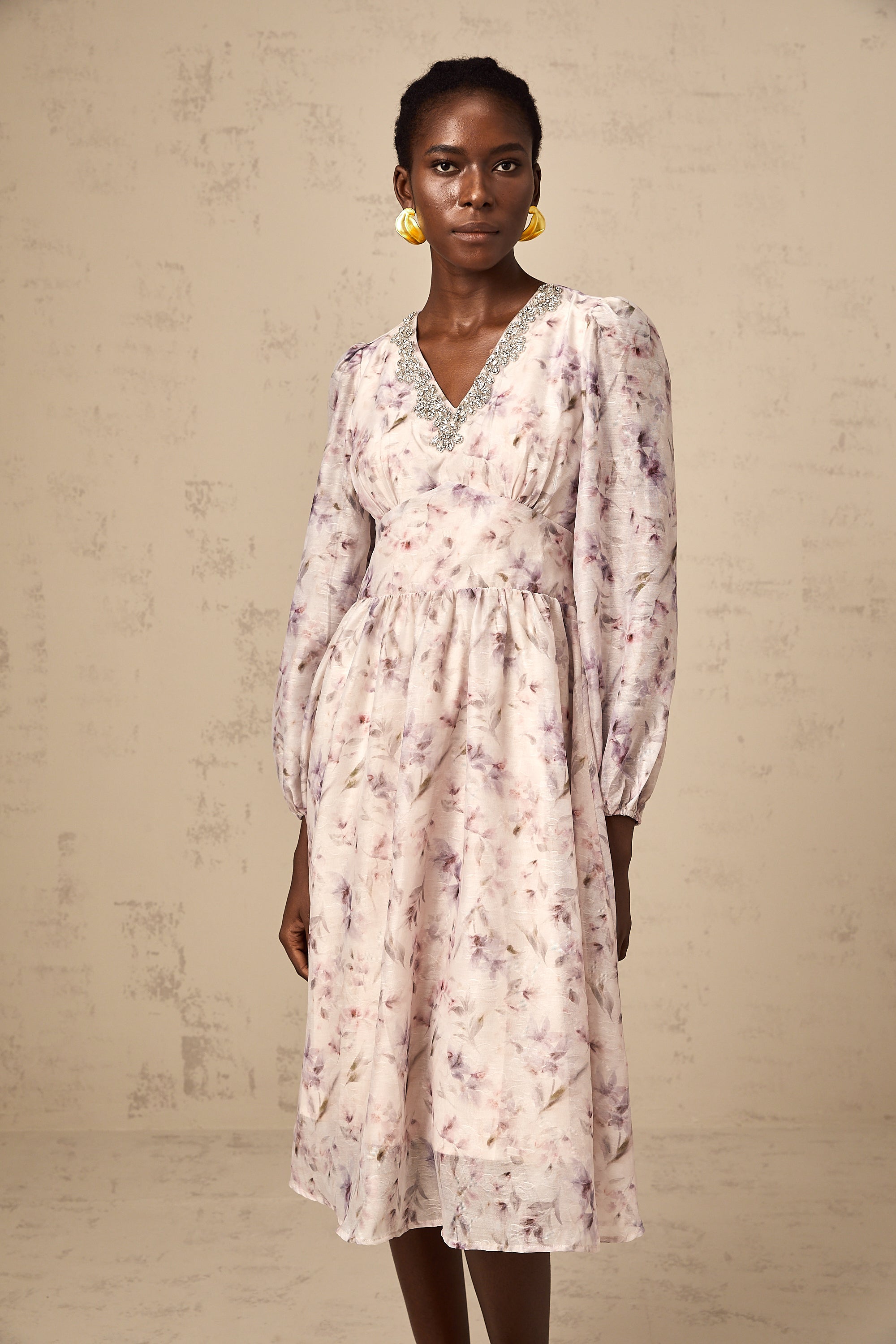 Mattia pink embellished floral-print midi dress