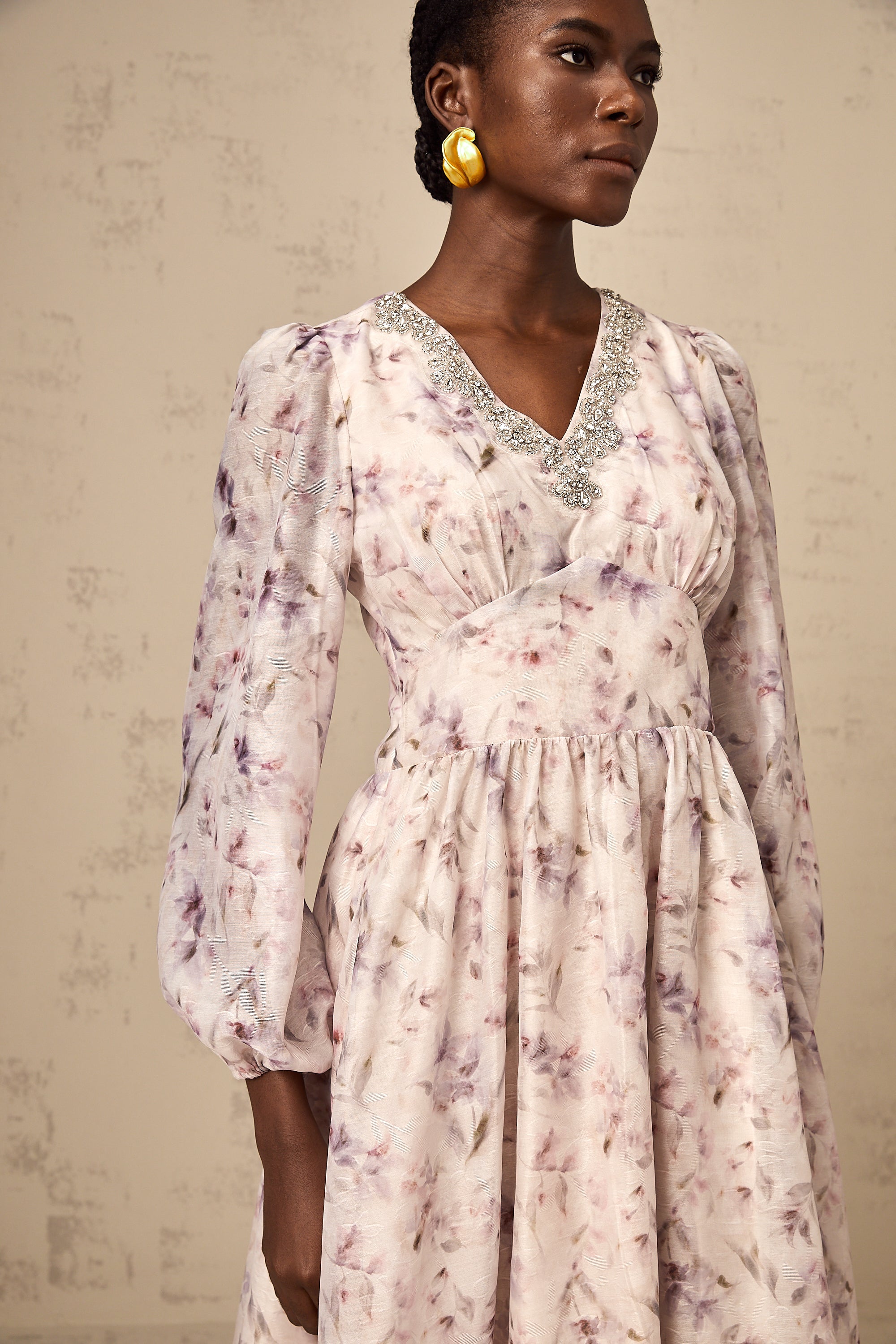 Mattia pink embellished floral-print midi dress