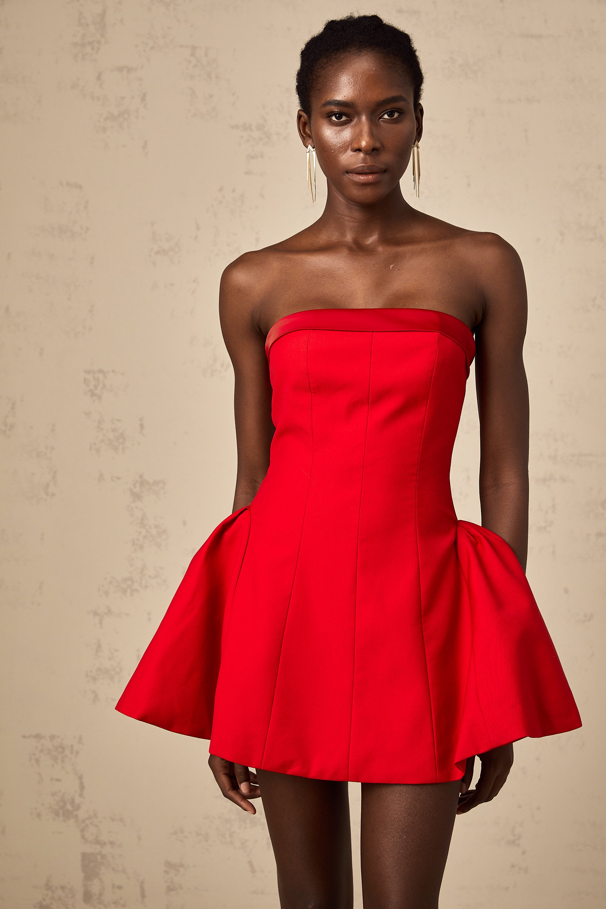 Perrine red off-shoulder flared mini dress