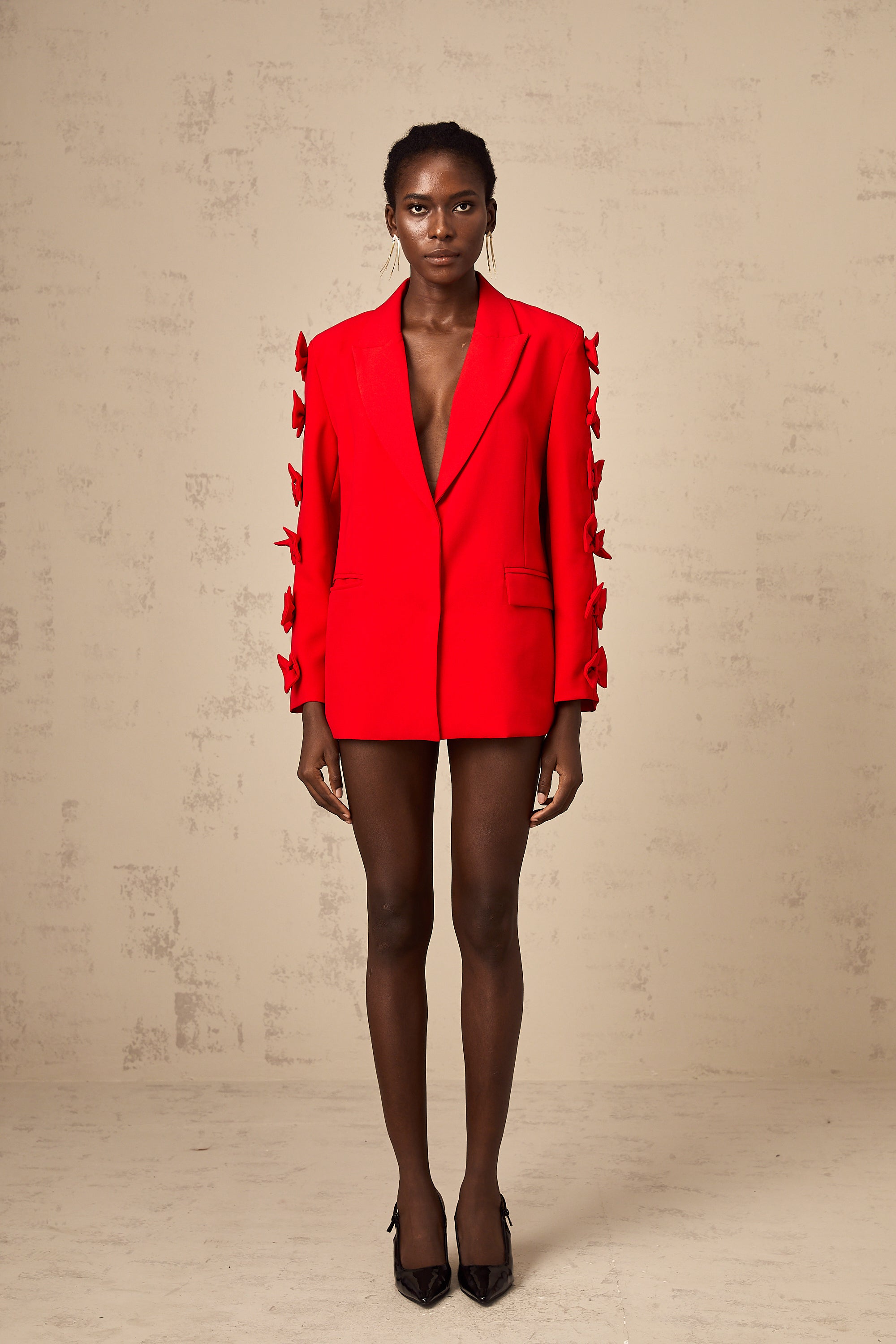 Bella red bowknot cut-out blazer