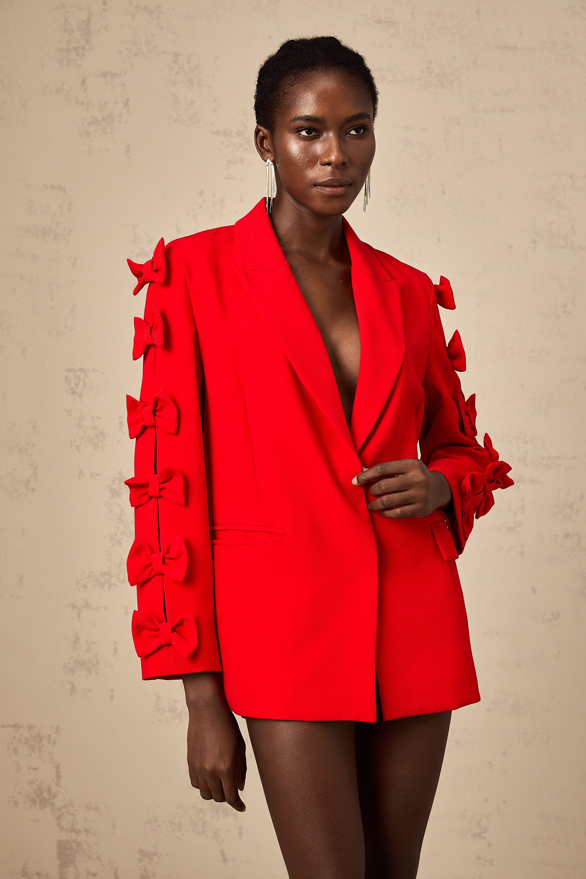 Bella red bowknot cut-out blazer