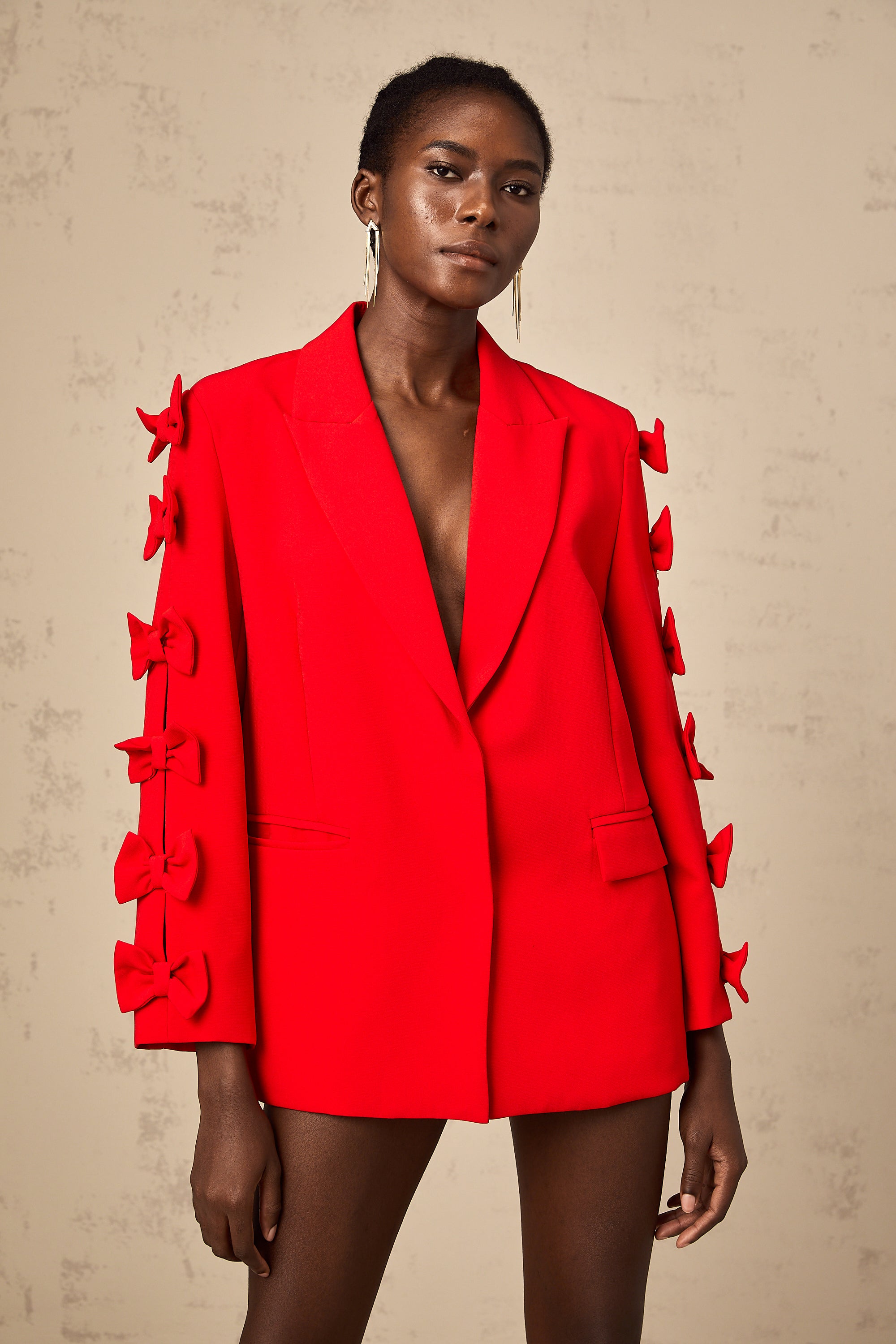 Bella red bowknot cut-out blazer