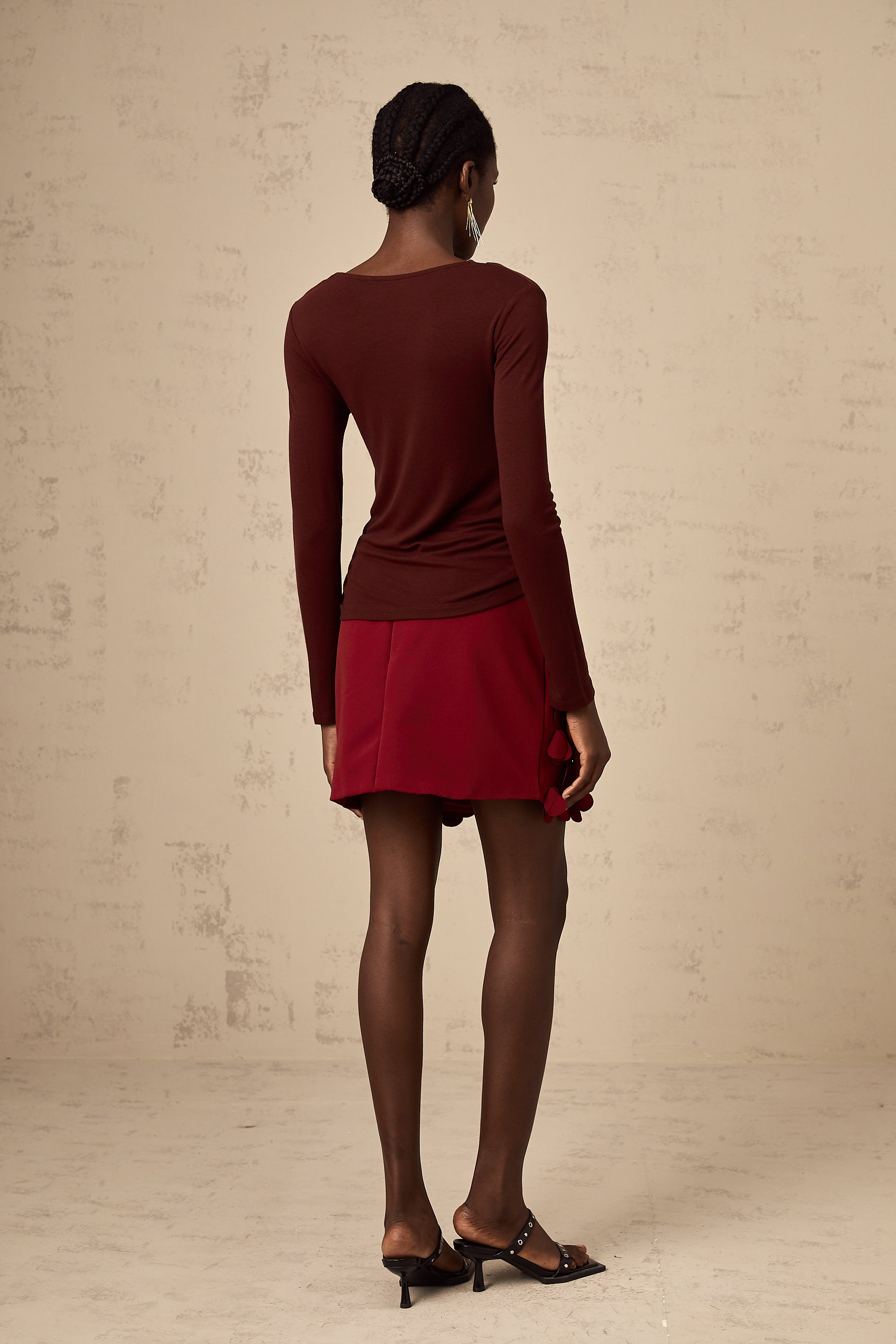 Alita wine-red cowl-neck blouse