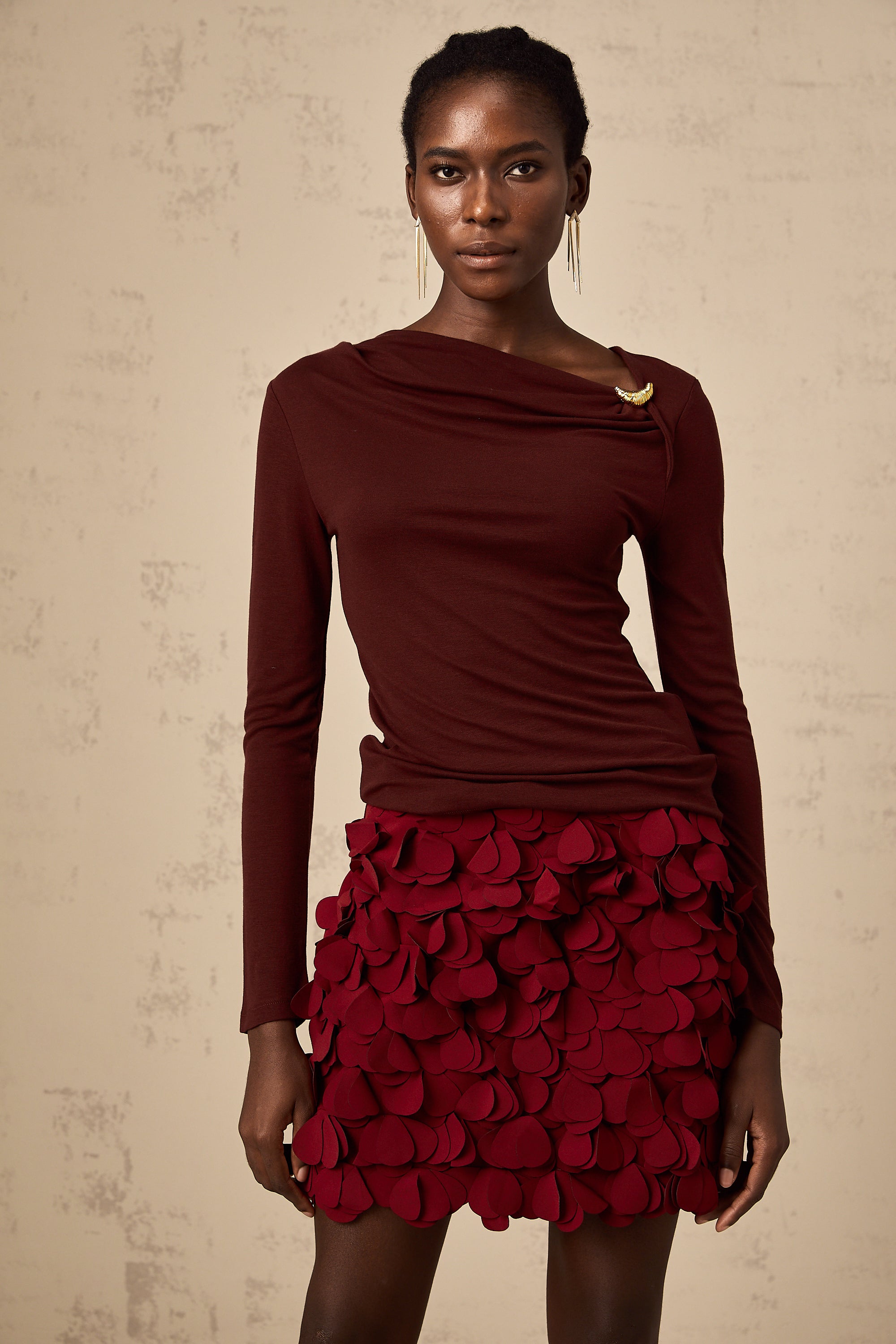 Alita wine-red cowl-neck blouse