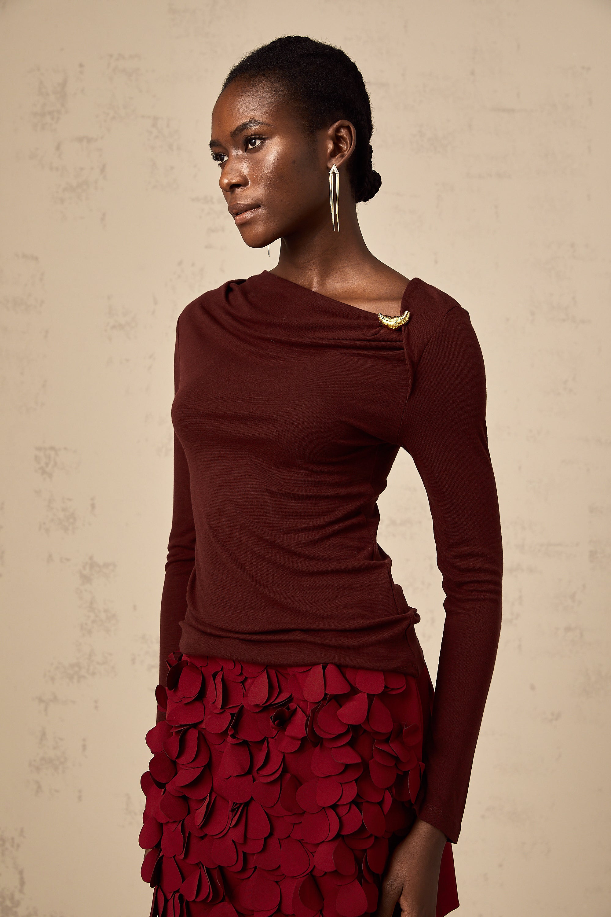 Alita wine-red cowl-neck blouse