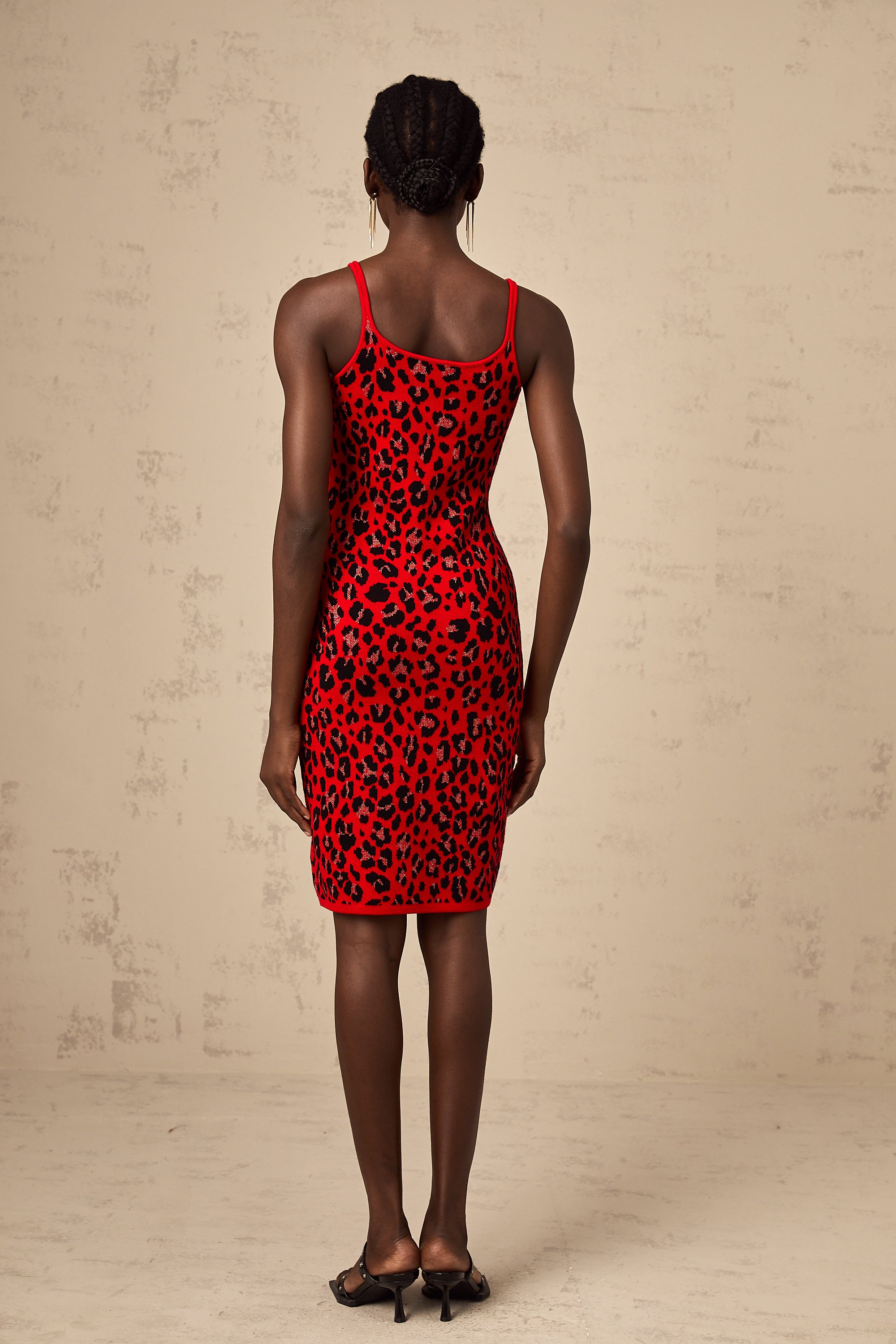 Honorine red leopard-print lurex mini dress