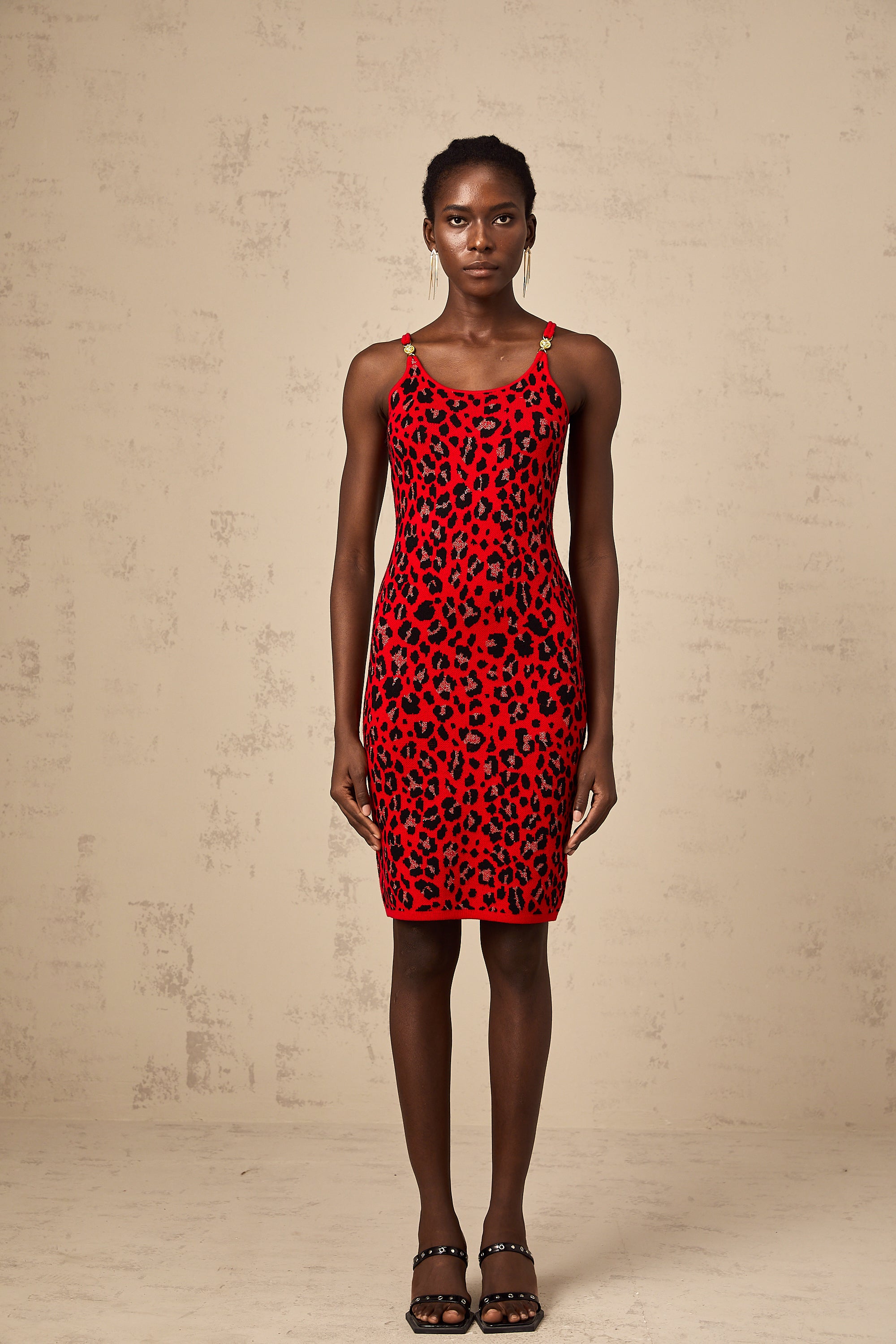 Honorine red leopard-print lurex mini dress