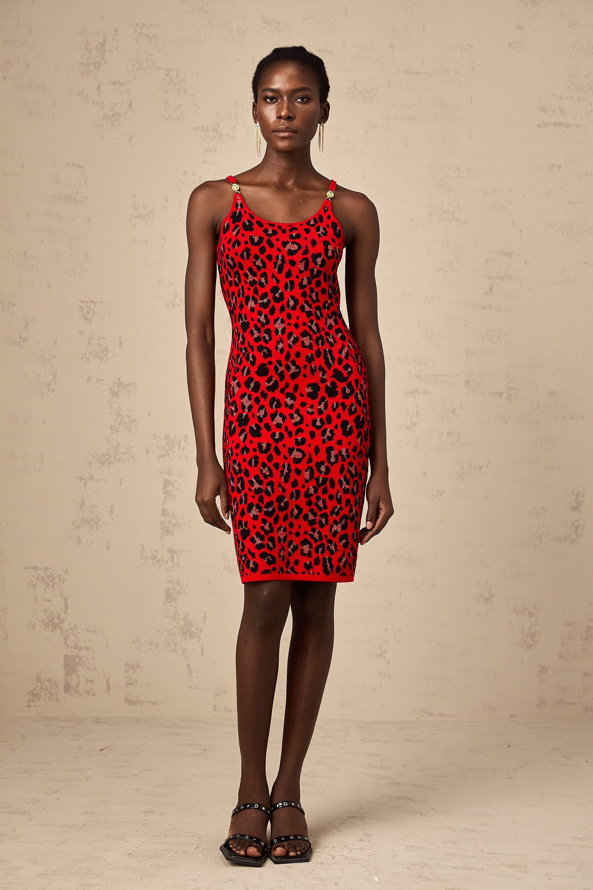 Honorine red leopard-print lurex mini dress