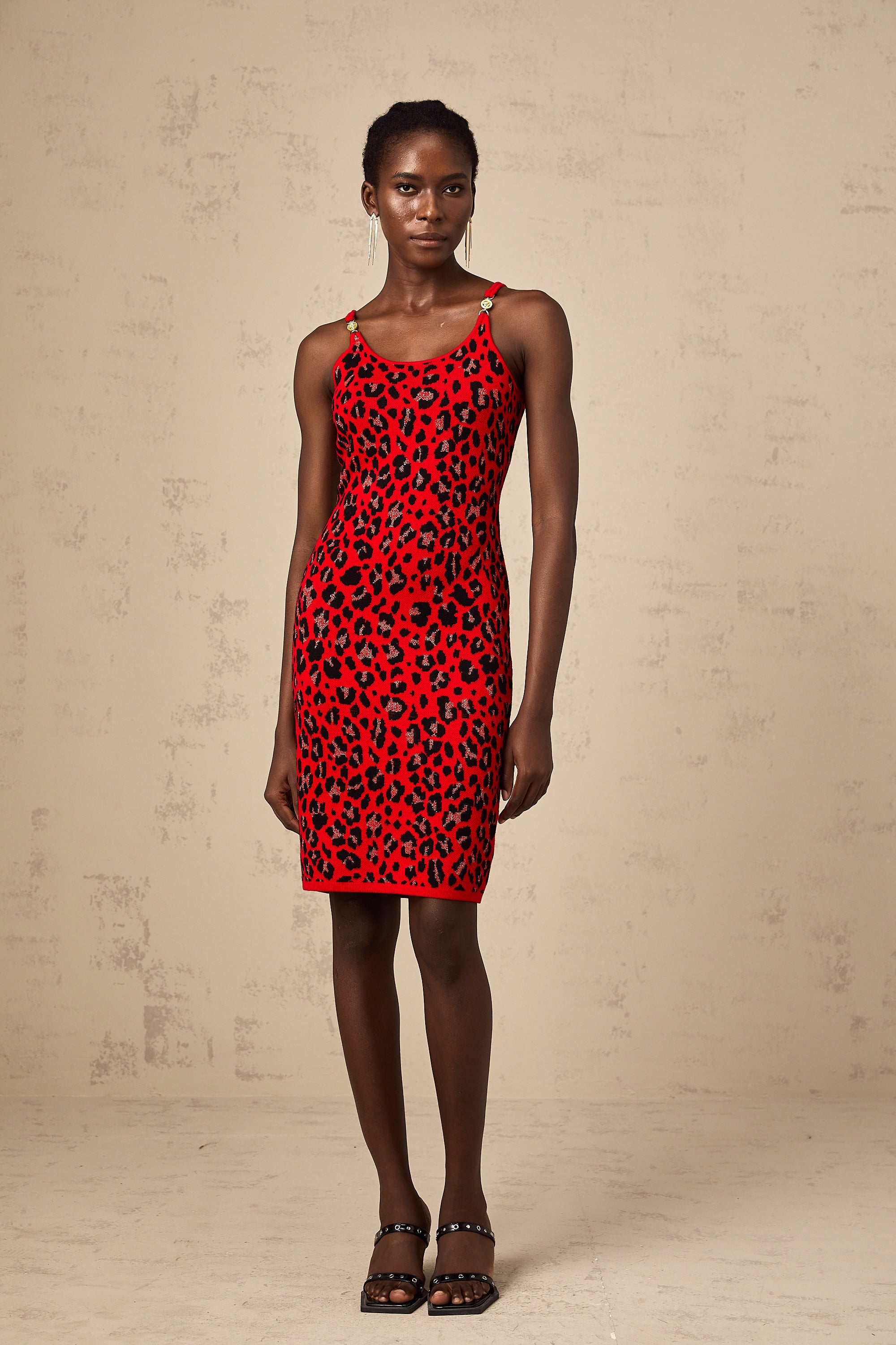 Honorine red leopard-print lurex mini dress