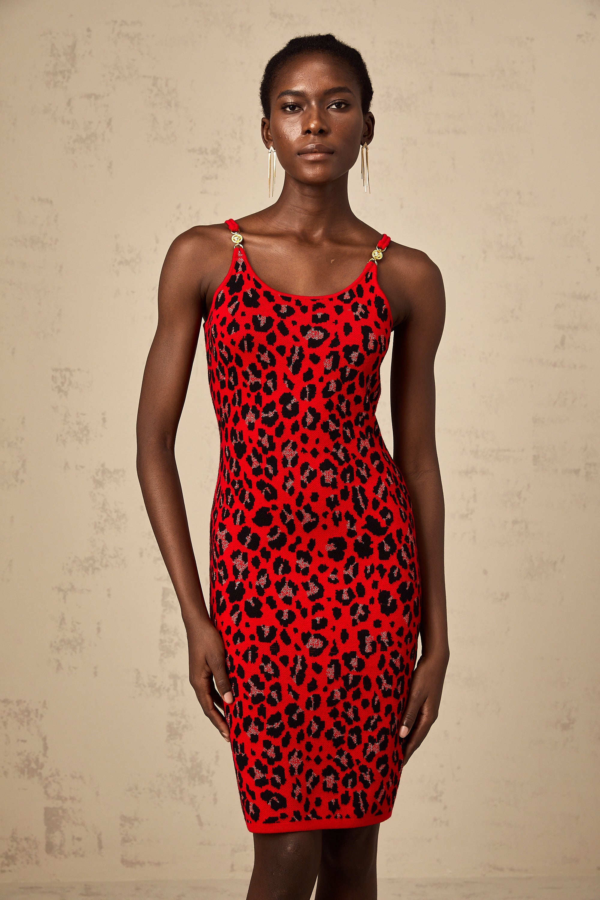 Honorine red leopard-print lurex mini dress