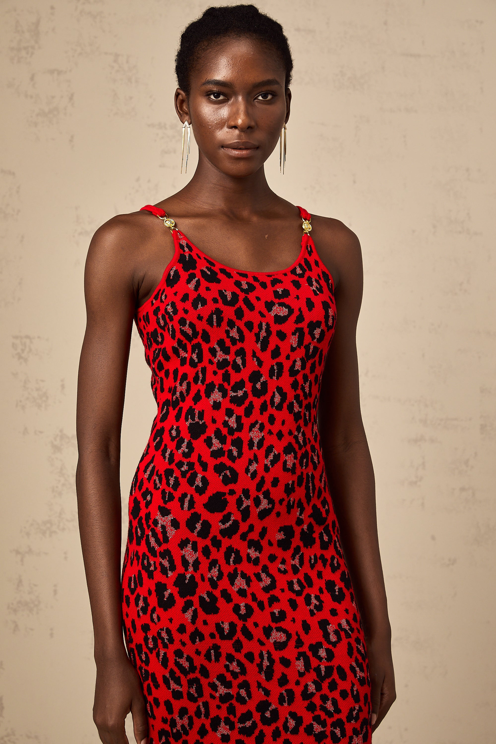 Honorine red leopard-print lurex mini dress