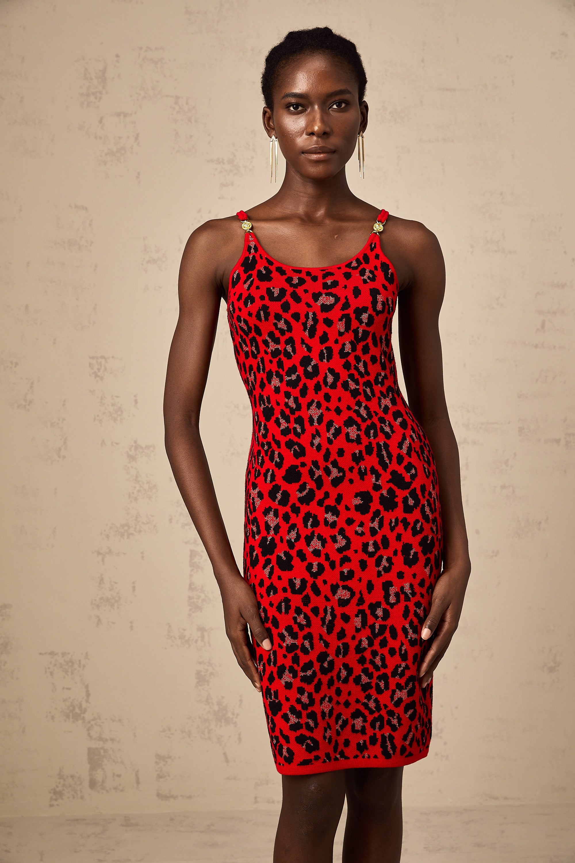 Honorine red leopard-print lurex mini dress