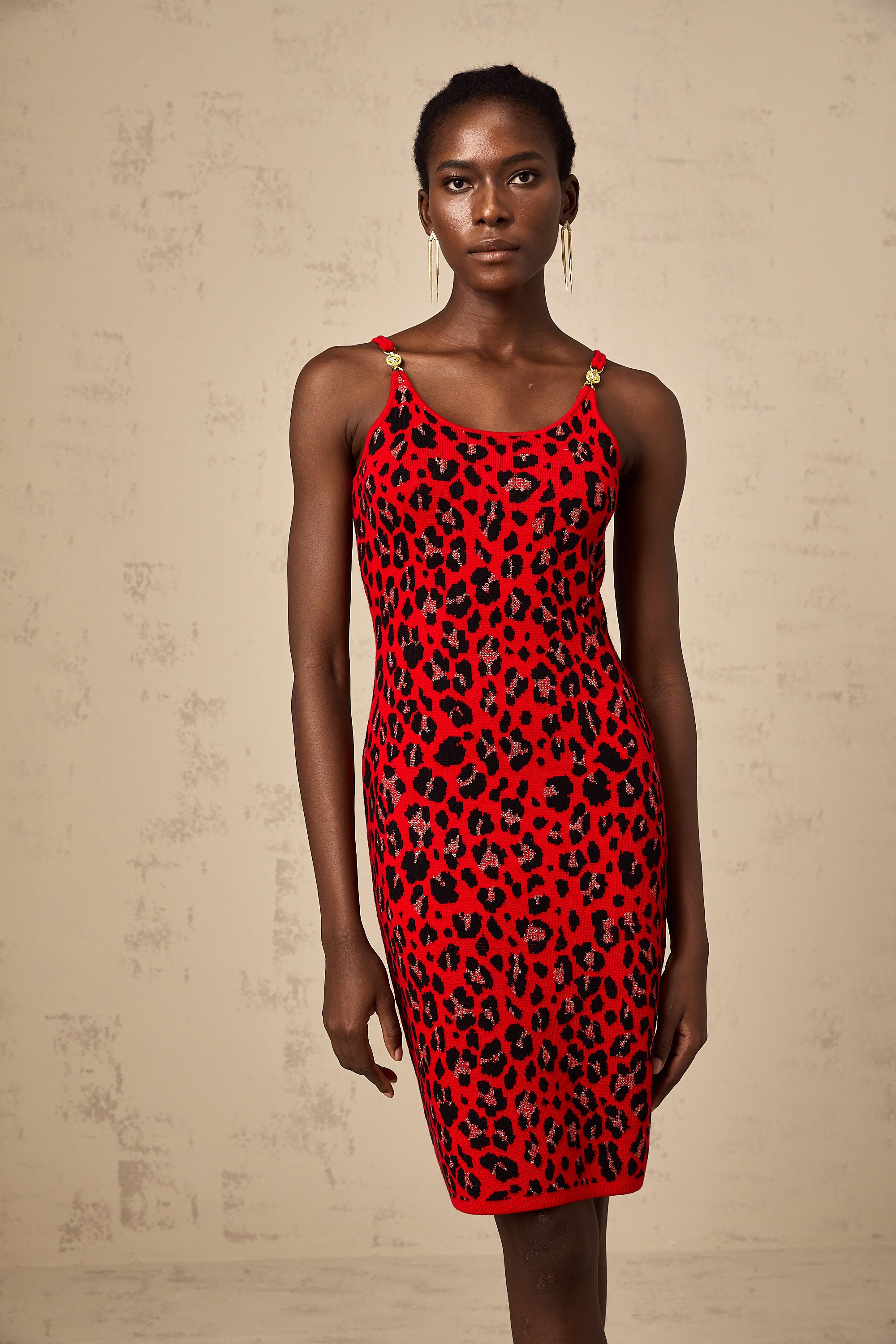 Honorine red leopard-print lurex mini dress