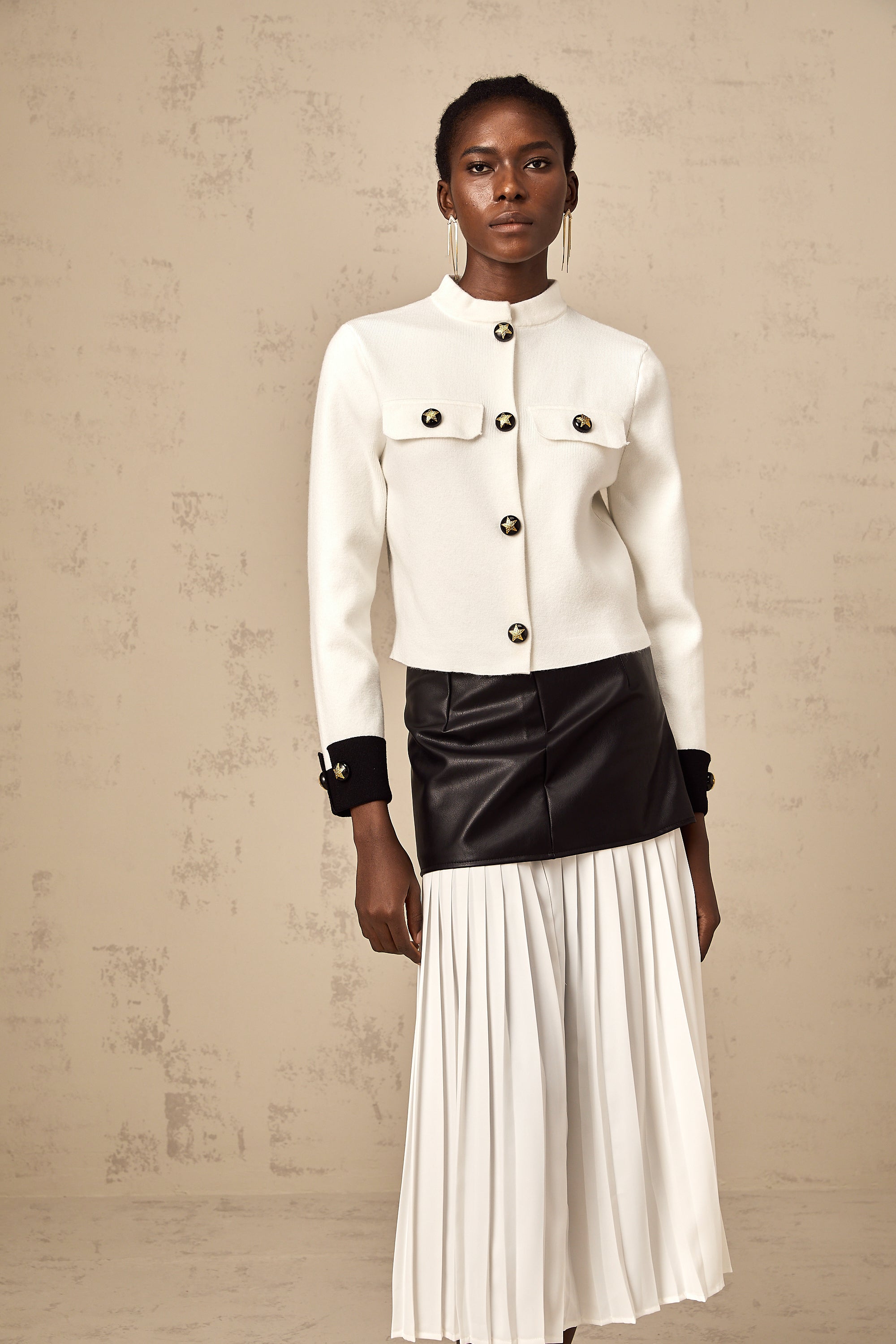 Cyrielle white contrast-color knitted jacket