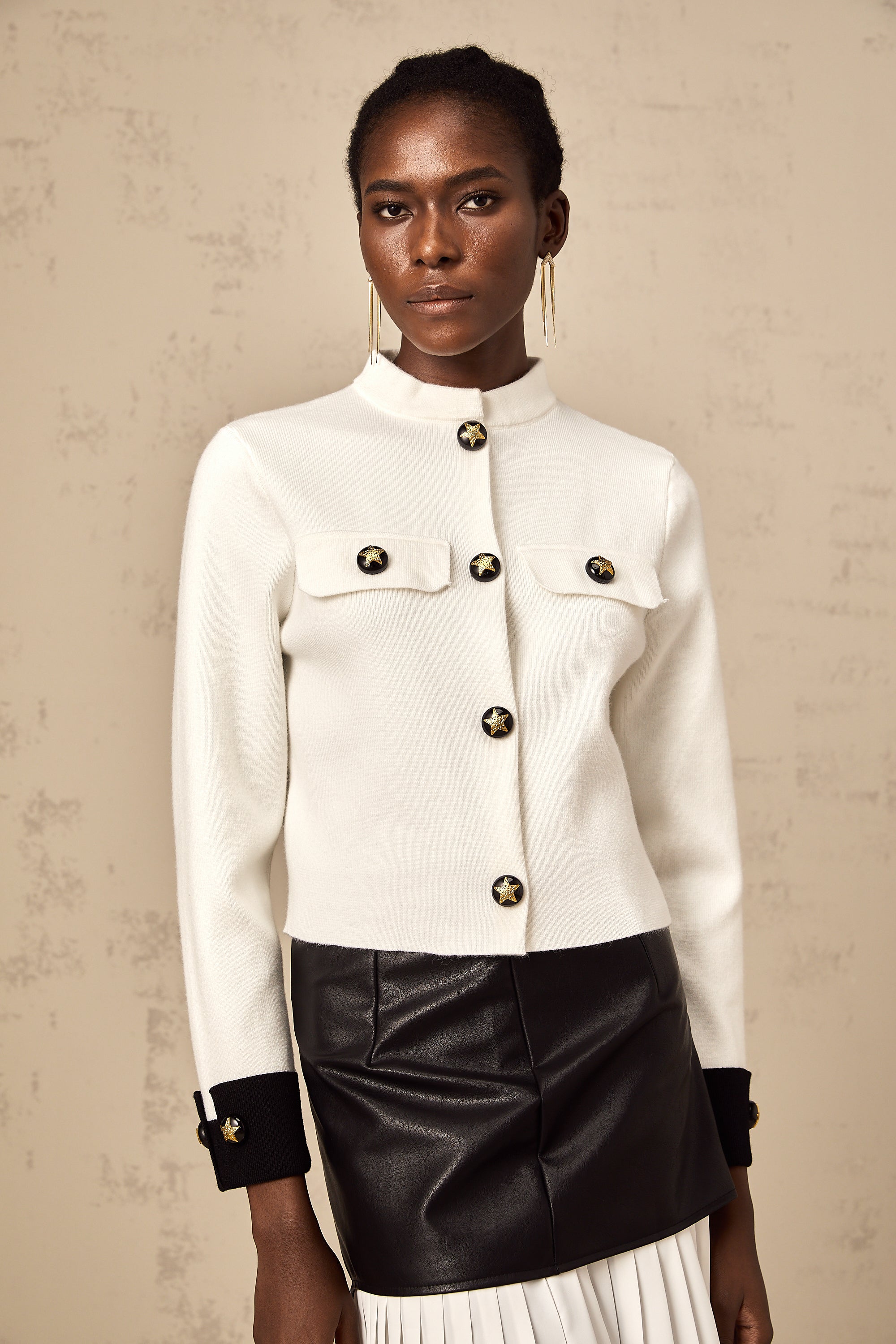 Cyrielle white contrast-color knitted jacket