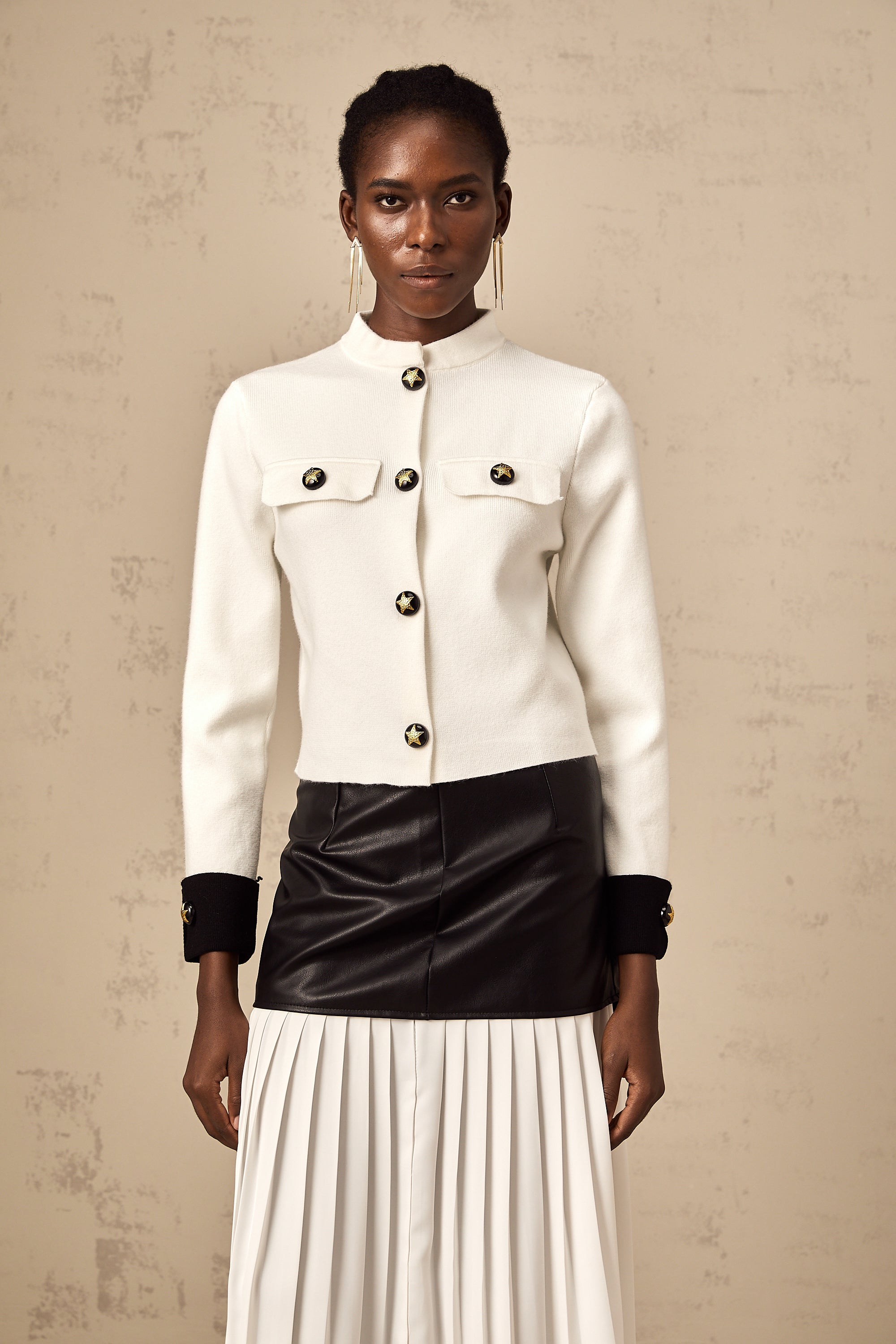 Cyrielle white contrast-color knitted jacket