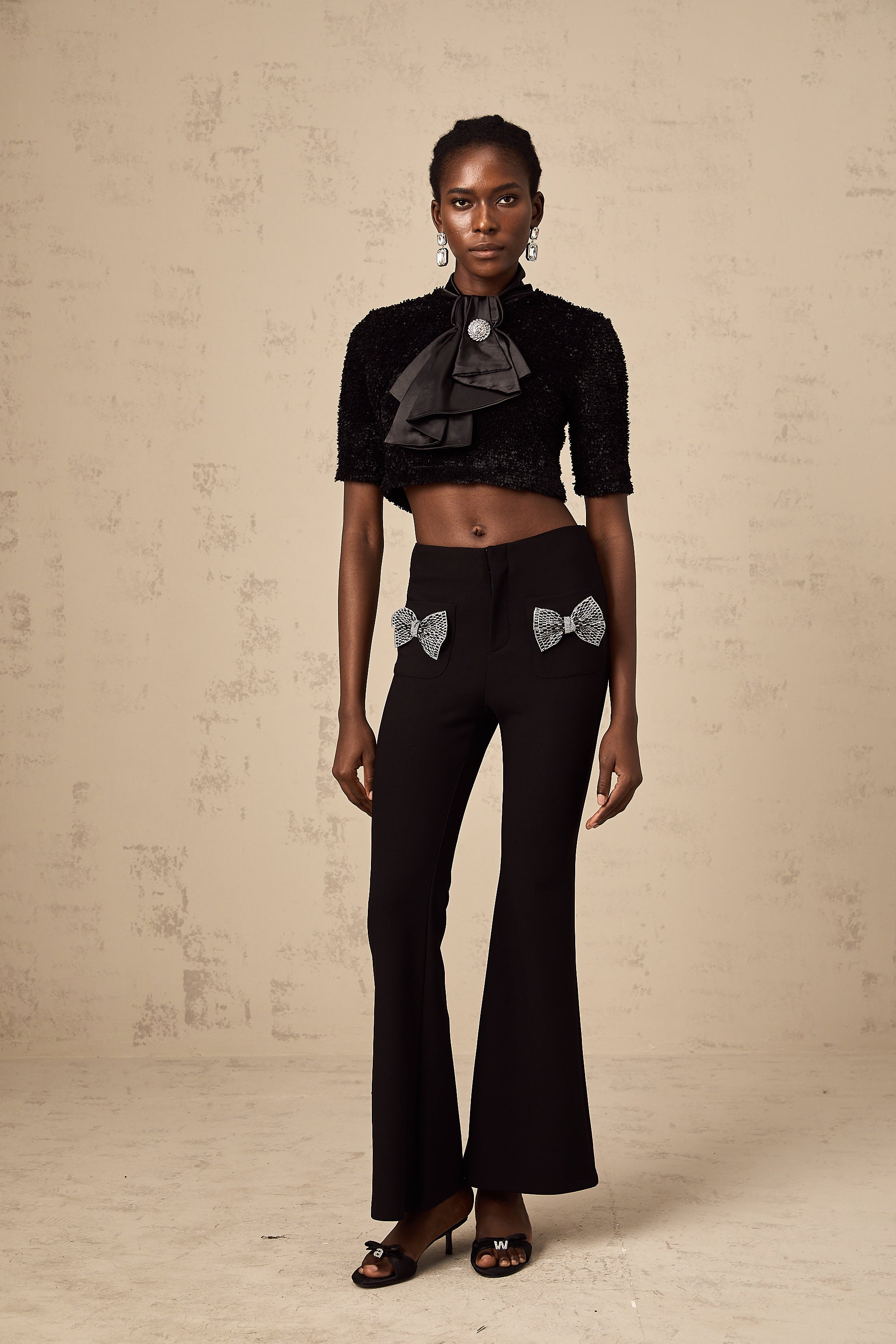 Annamaria bow-embellished furry cropped top