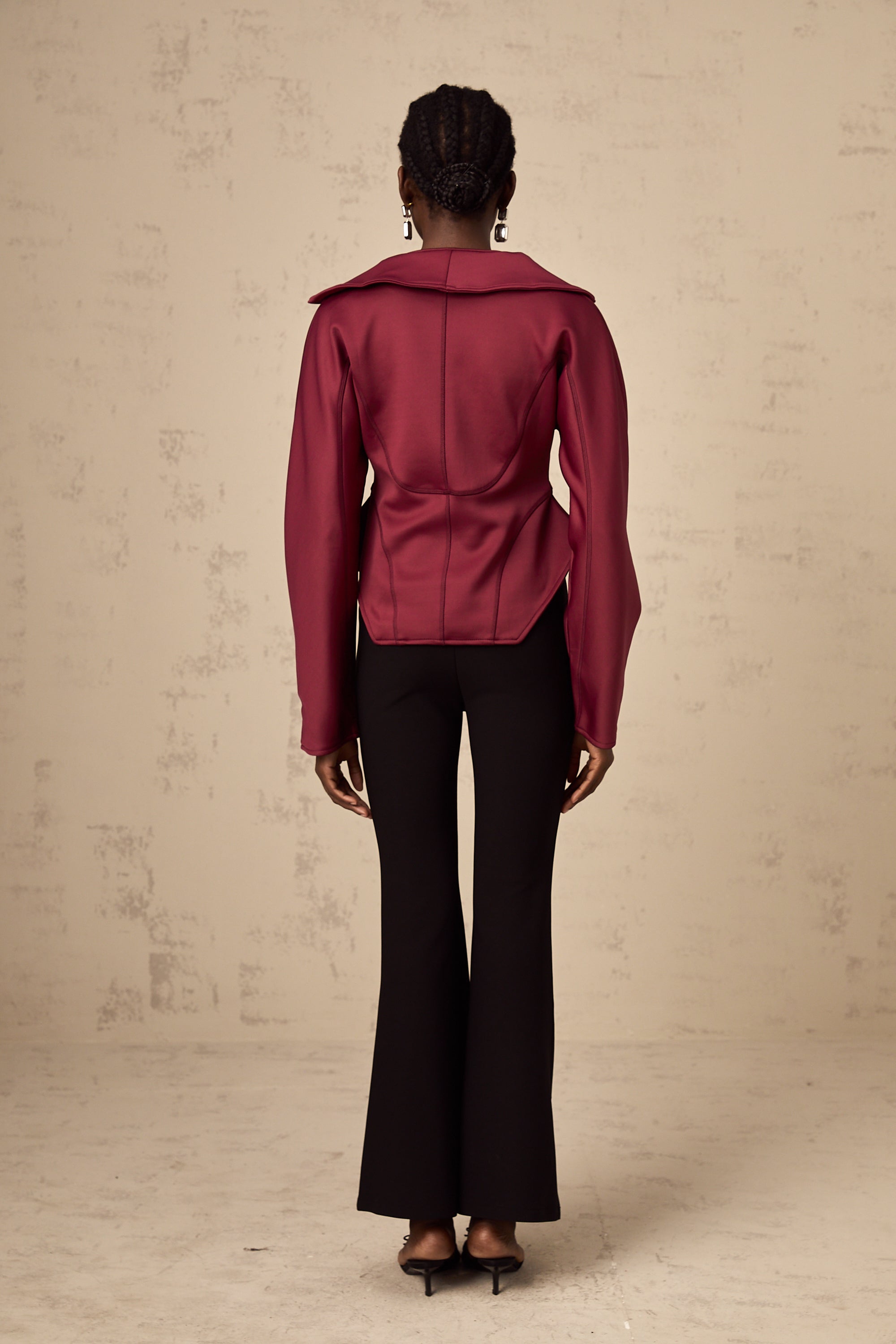 Manuela wine-red curved-hem jacket