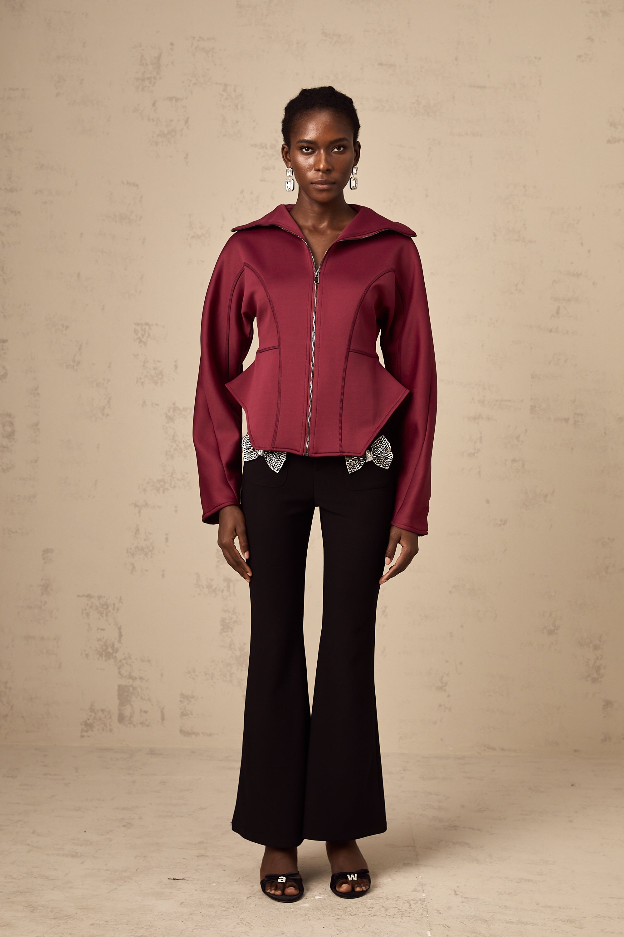 Manuela wine-red curved-hem jacket