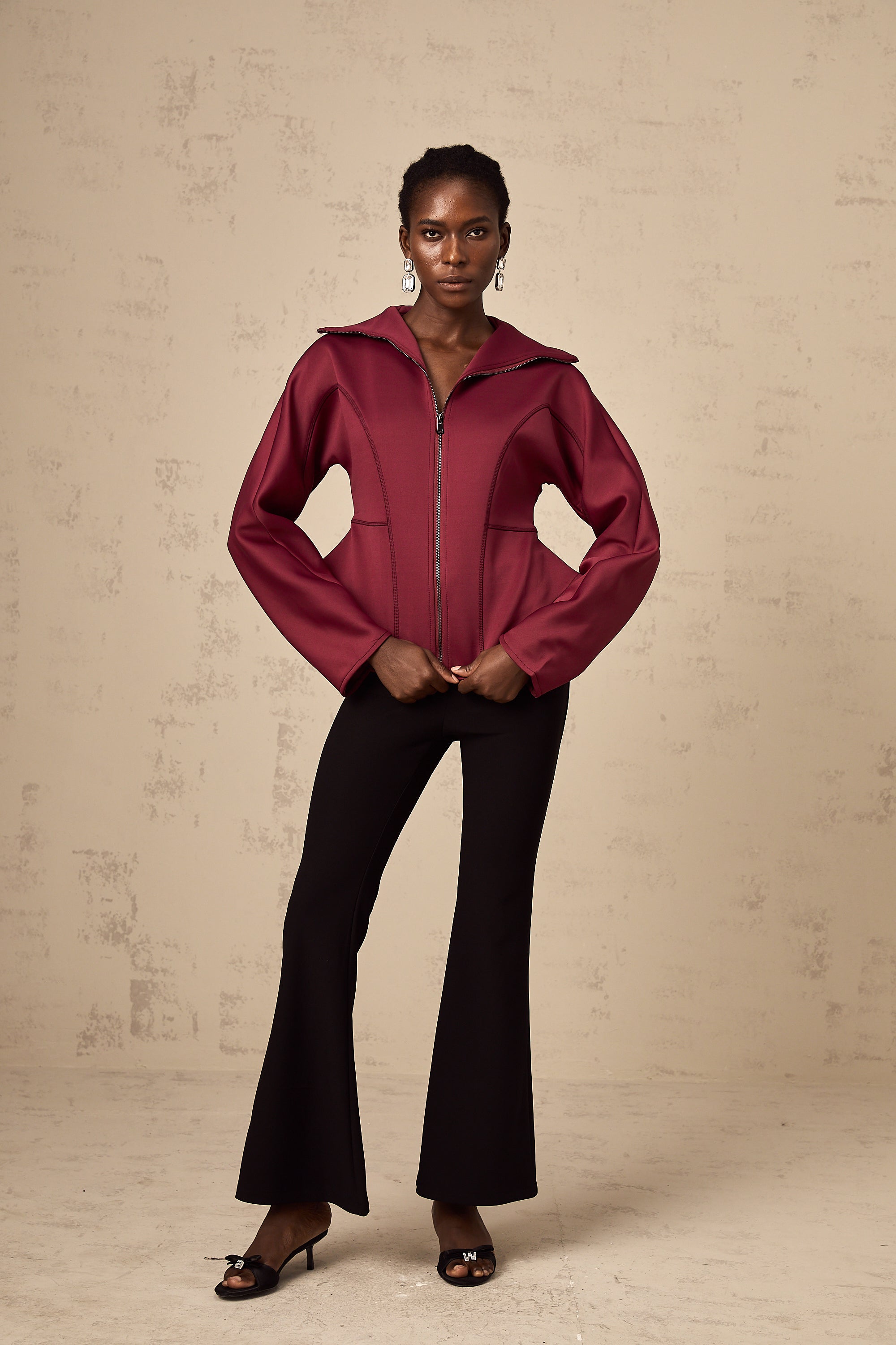 Manuela wine-red curved-hem jacket