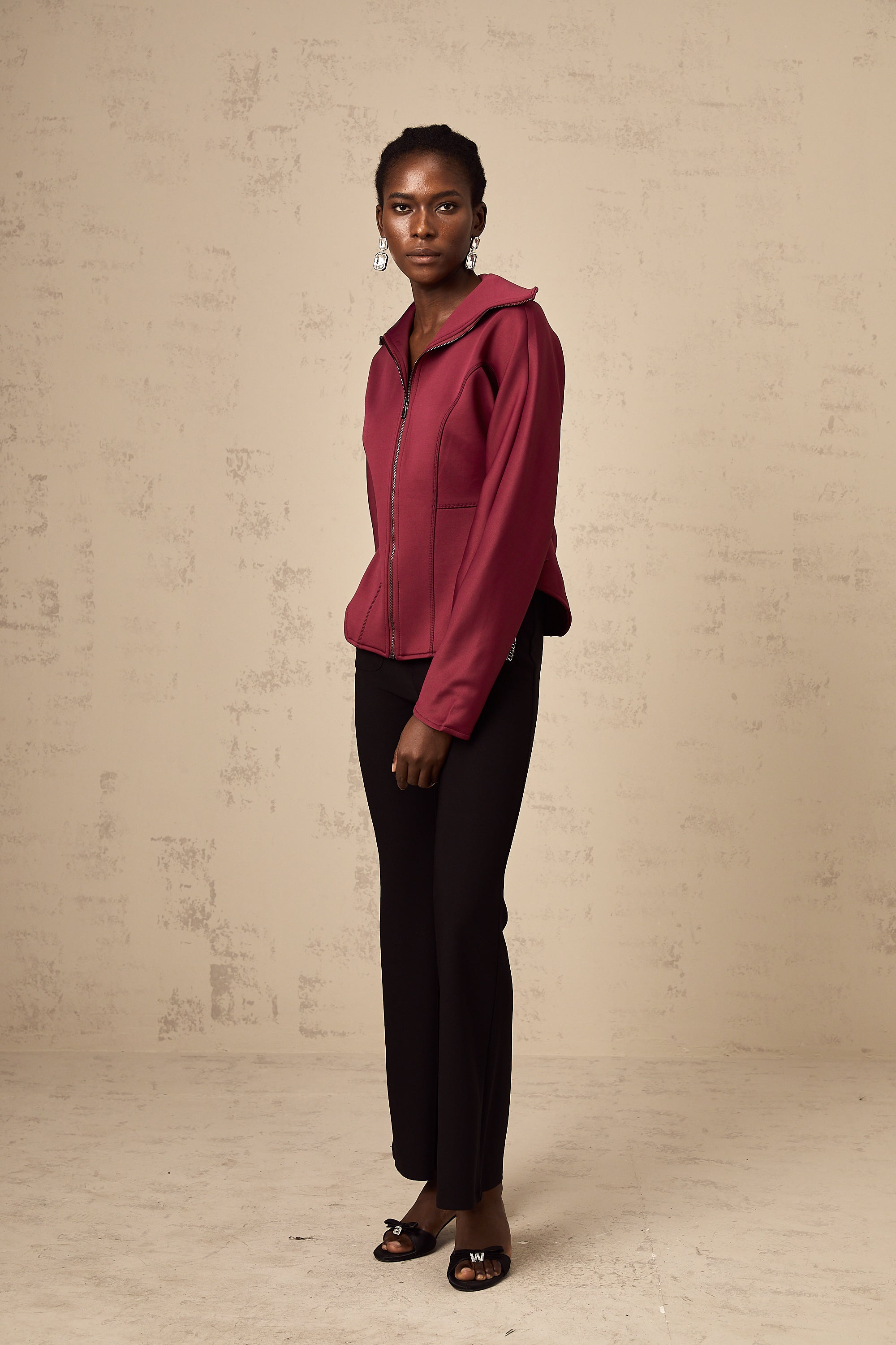 Manuela wine-red curved-hem jacket