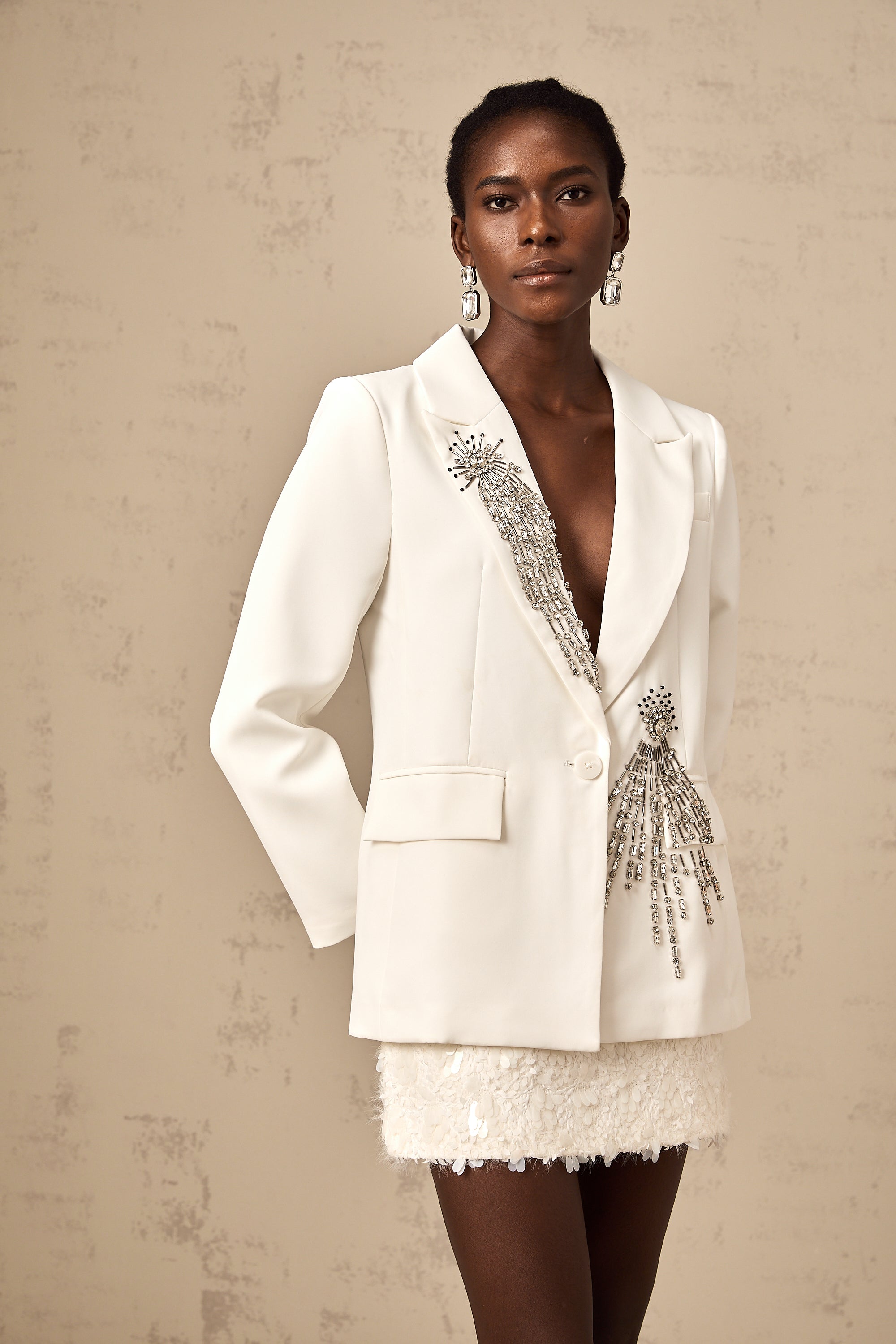 Lorena white crystal-embellished blazer