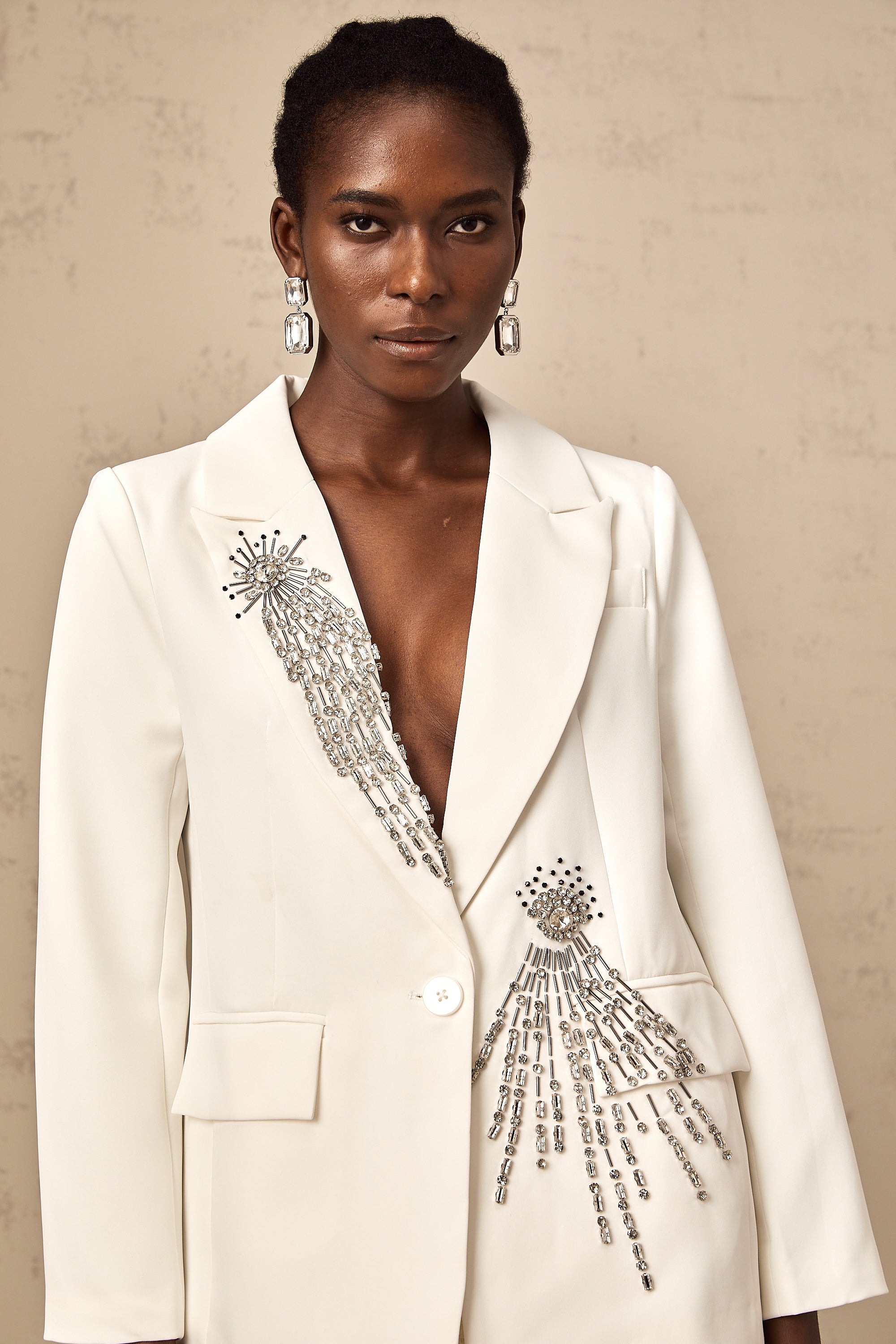 Lorena white crystal-embellished blazer