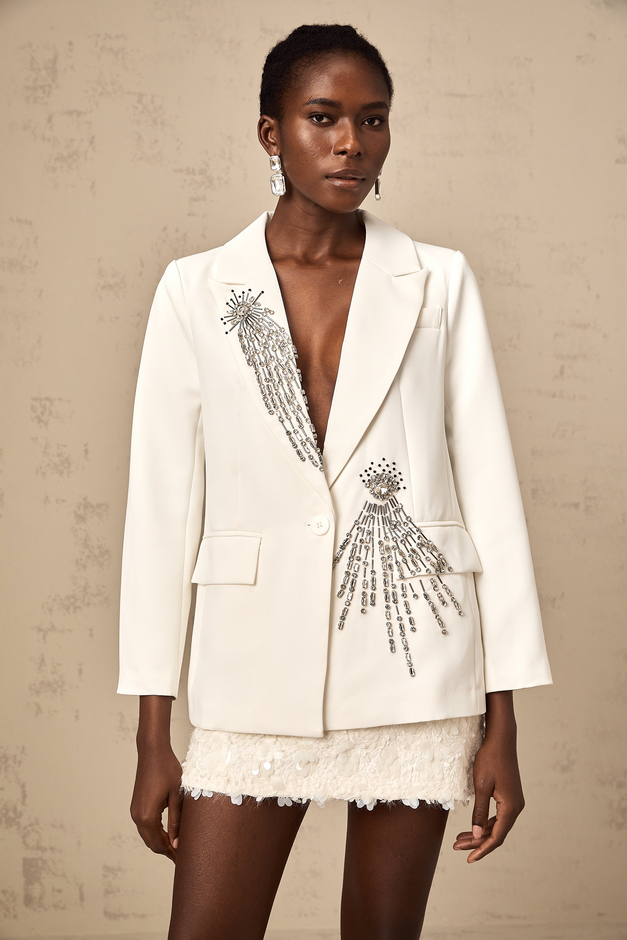 Lorena white crystal-embellished blazer