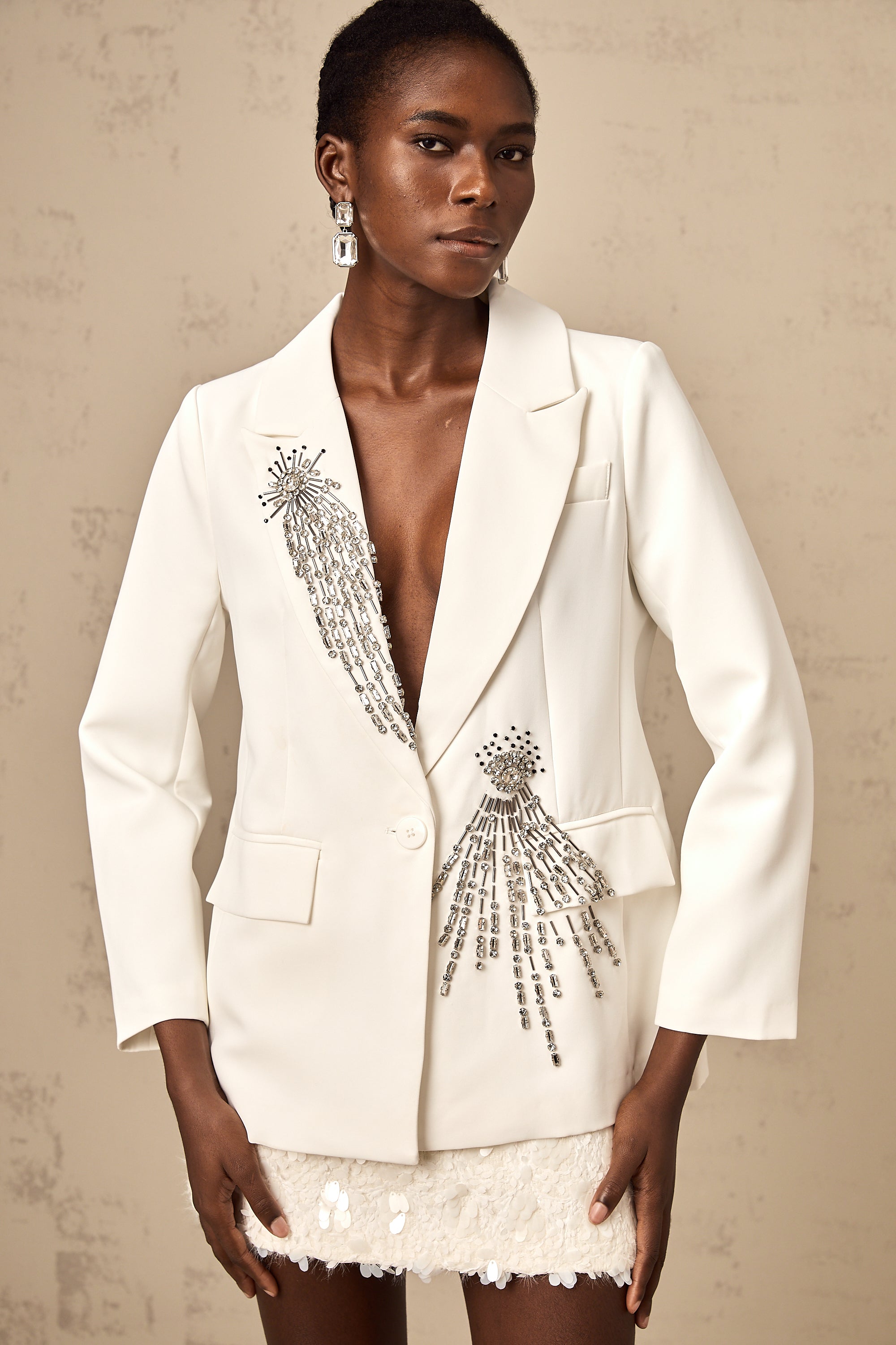 Lorena white crystal-embellished blazer