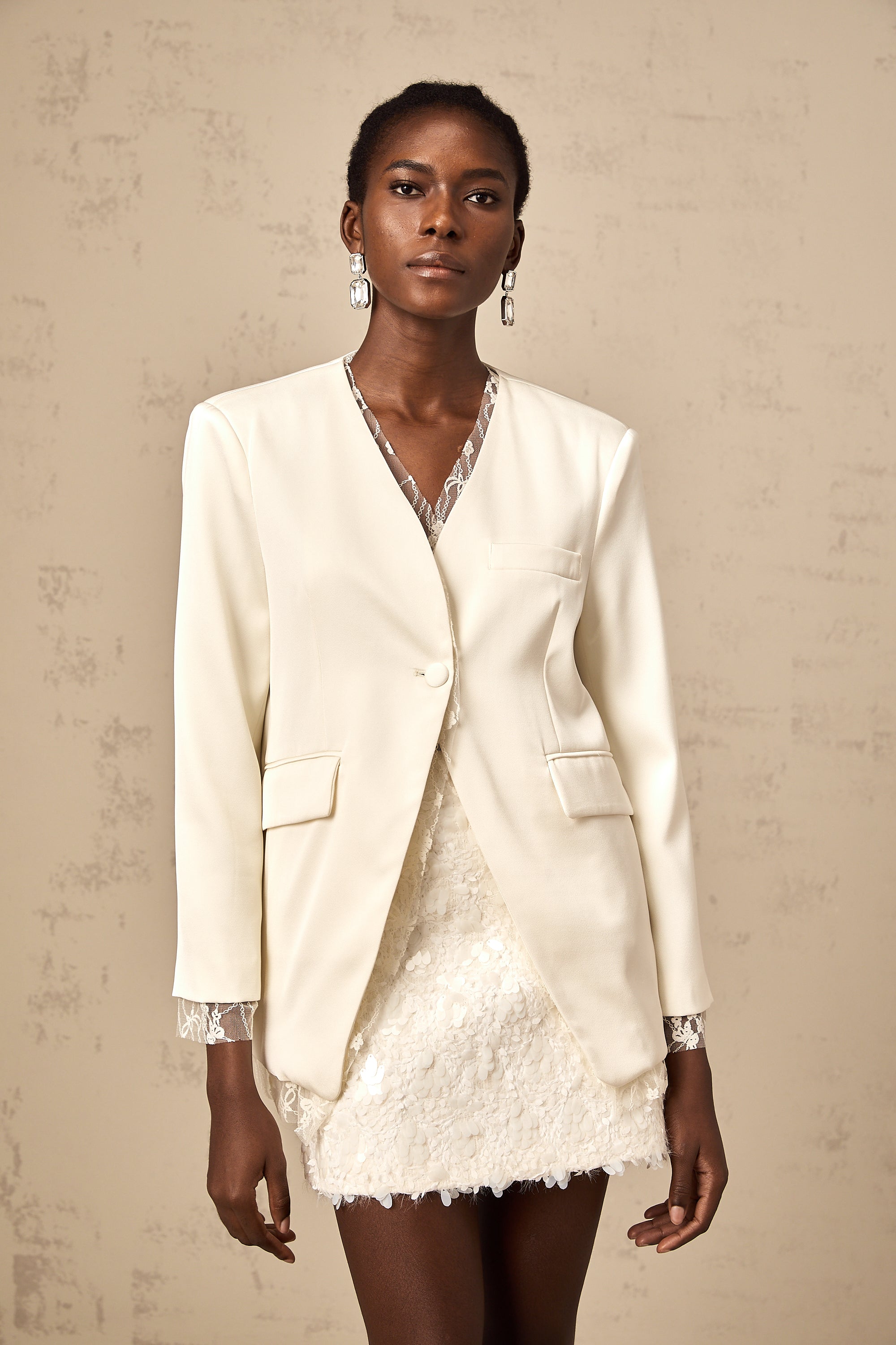 Ludovica white lace-trimmed panelled leather blazer