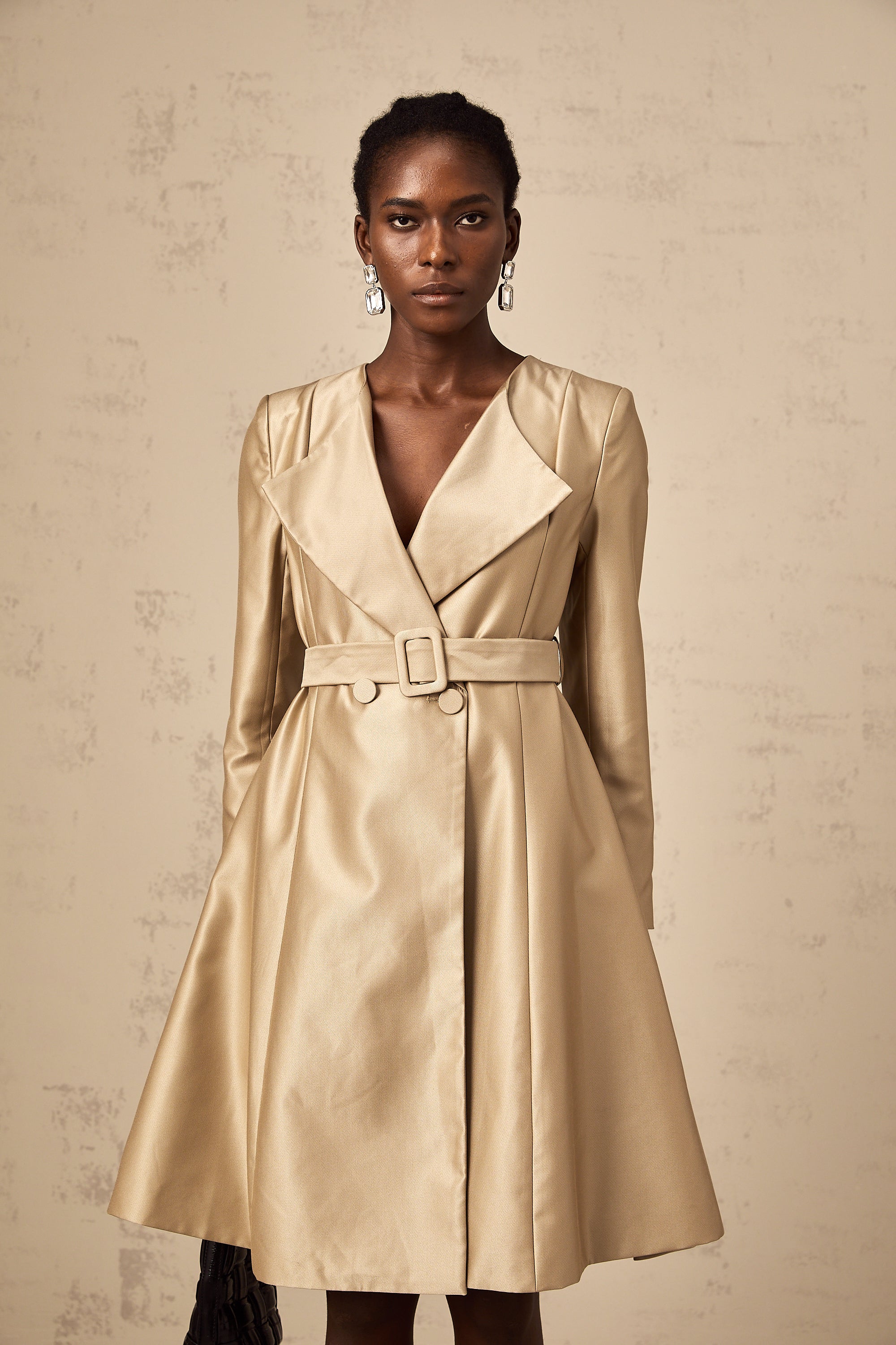 Roxane khaki belted-waist coat