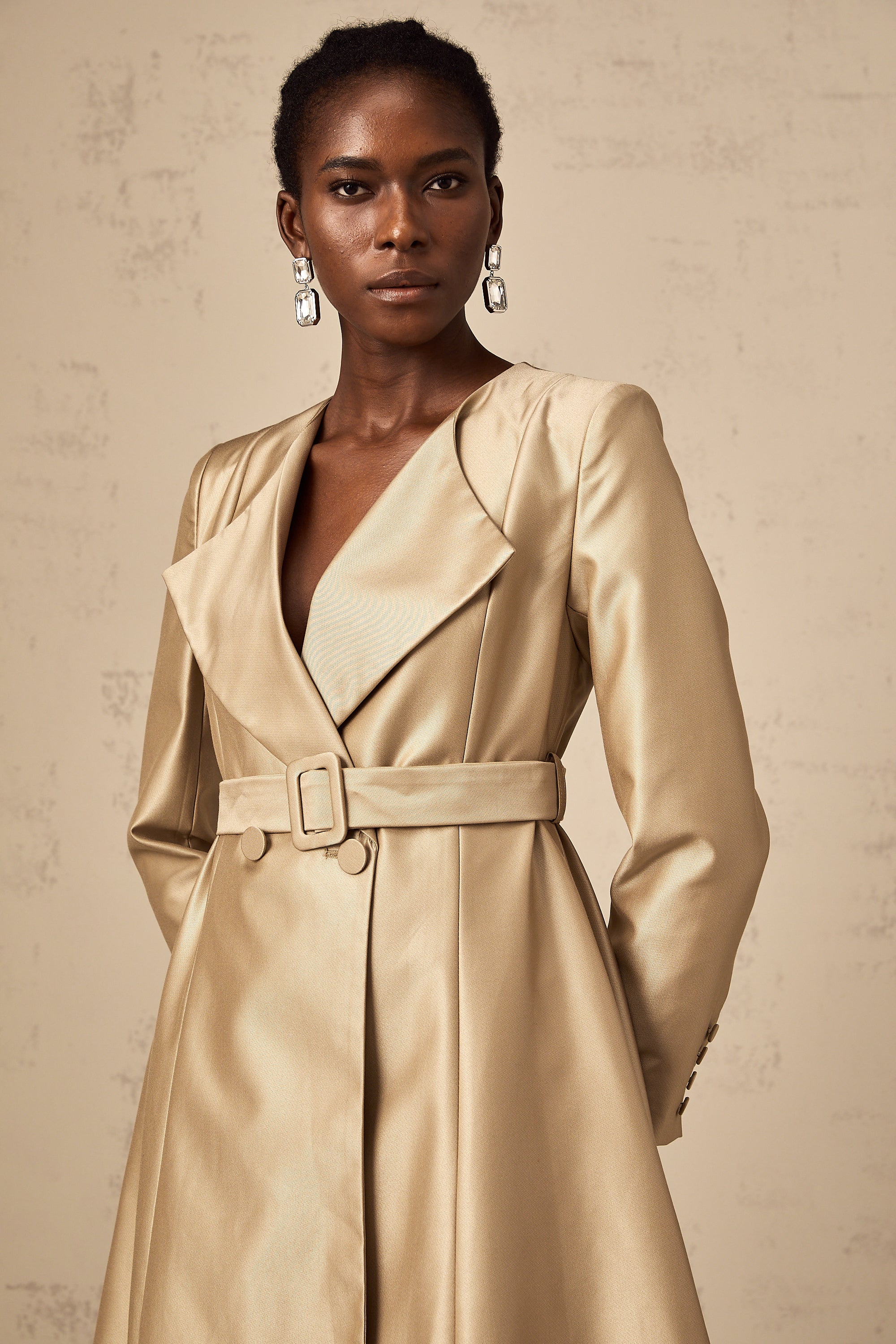 Roxane khaki belted-waist coat