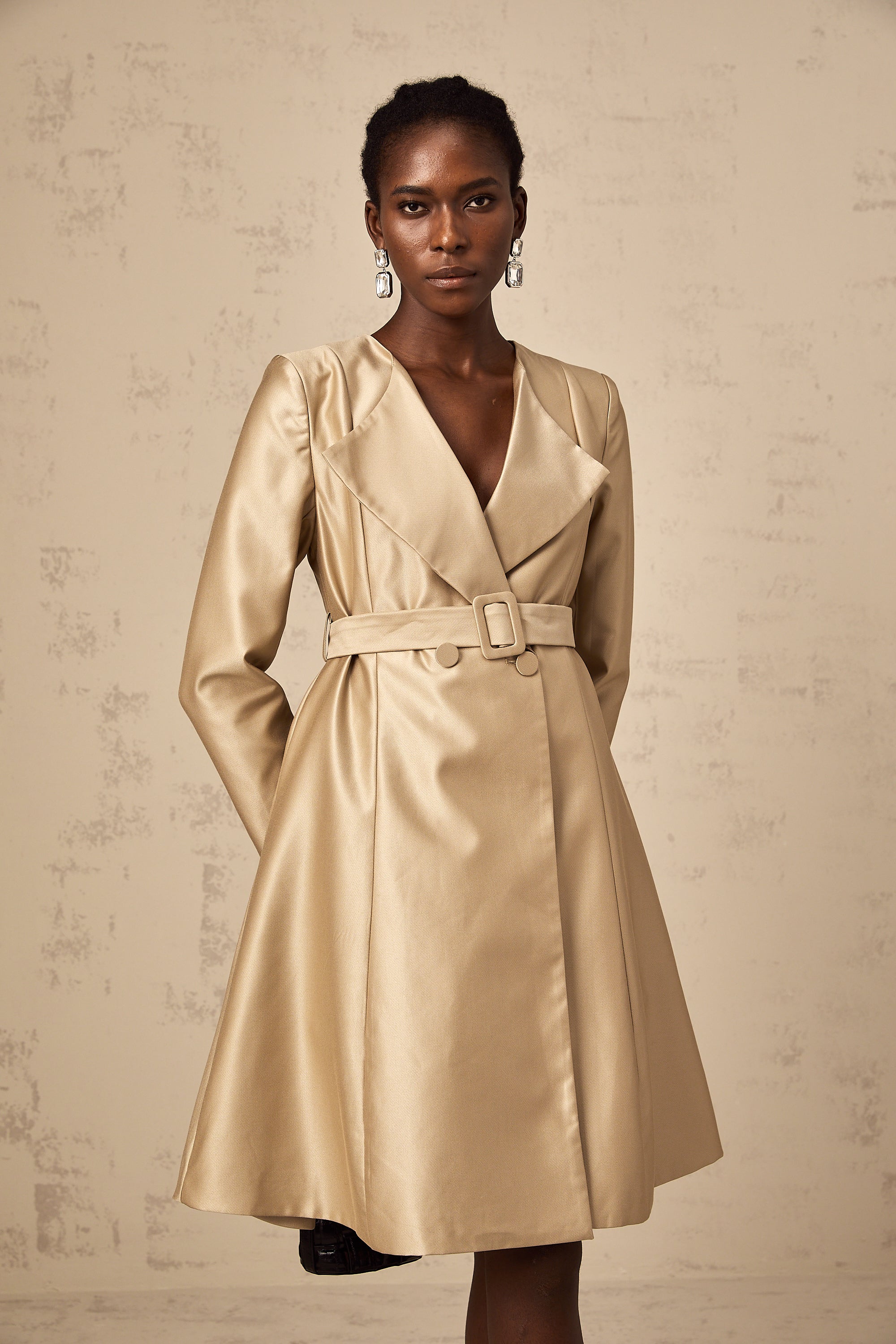 Roxane khaki belted-waist coat