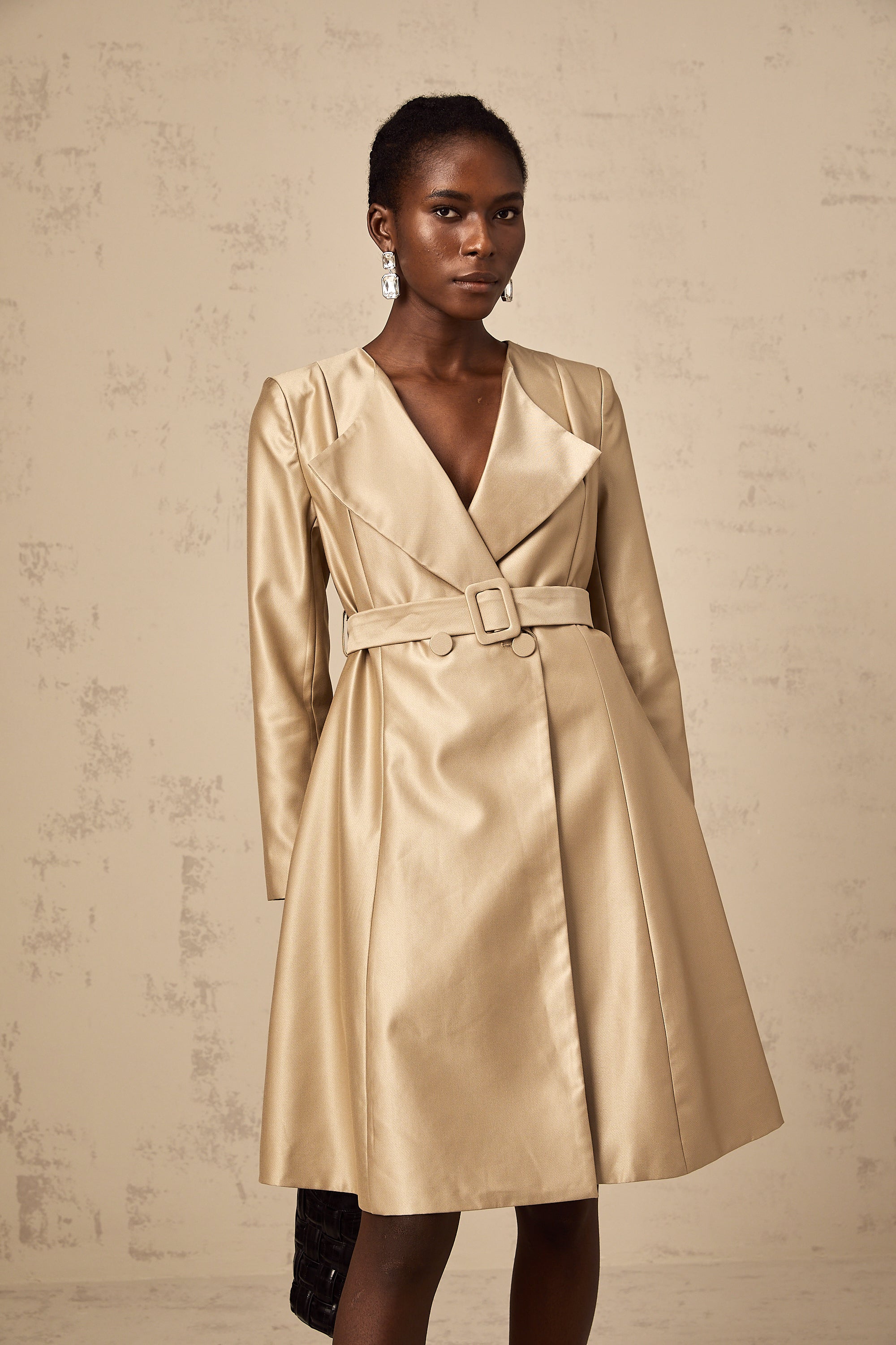 Roxane khaki belted-waist coat