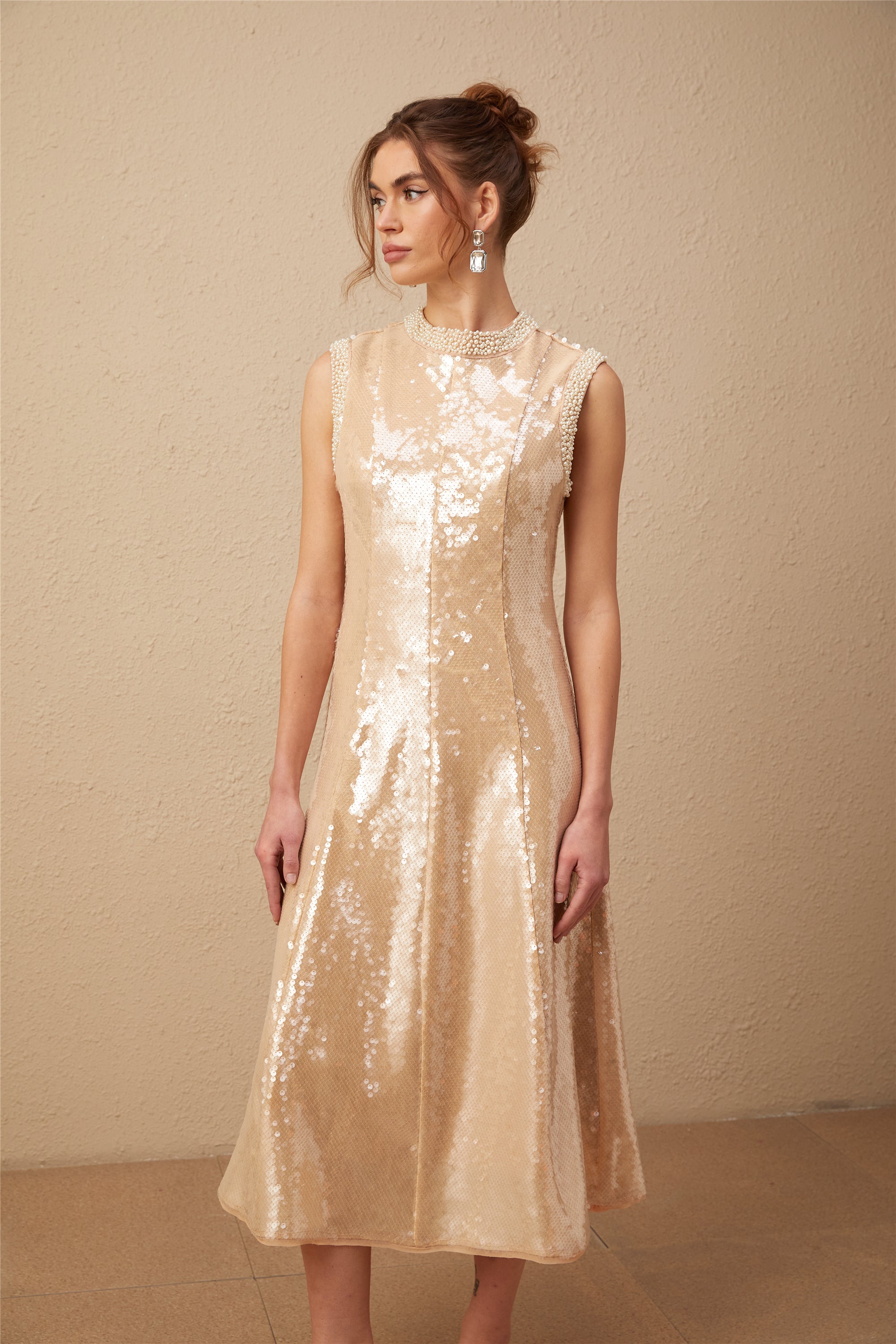 Ornella faux-pearl sequined midi dress