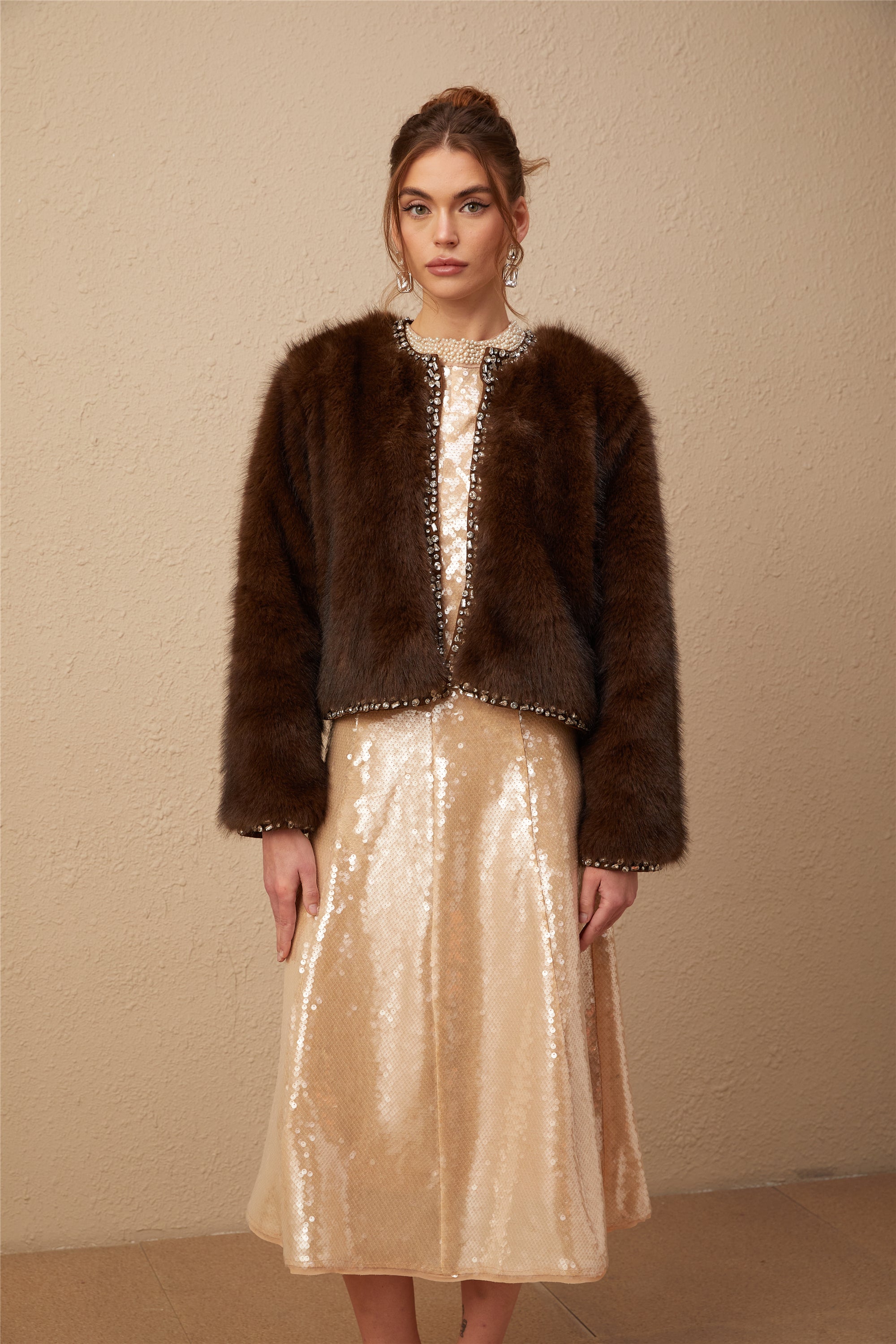 Solène ombré-effect crystal faux-fur coat