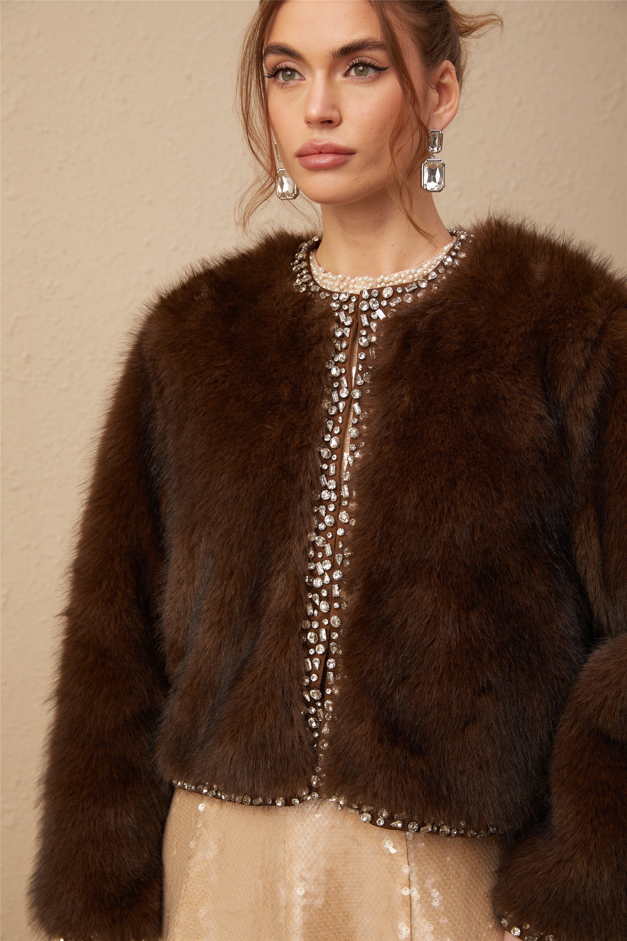 Solène ombré-effect crystal faux-fur coat