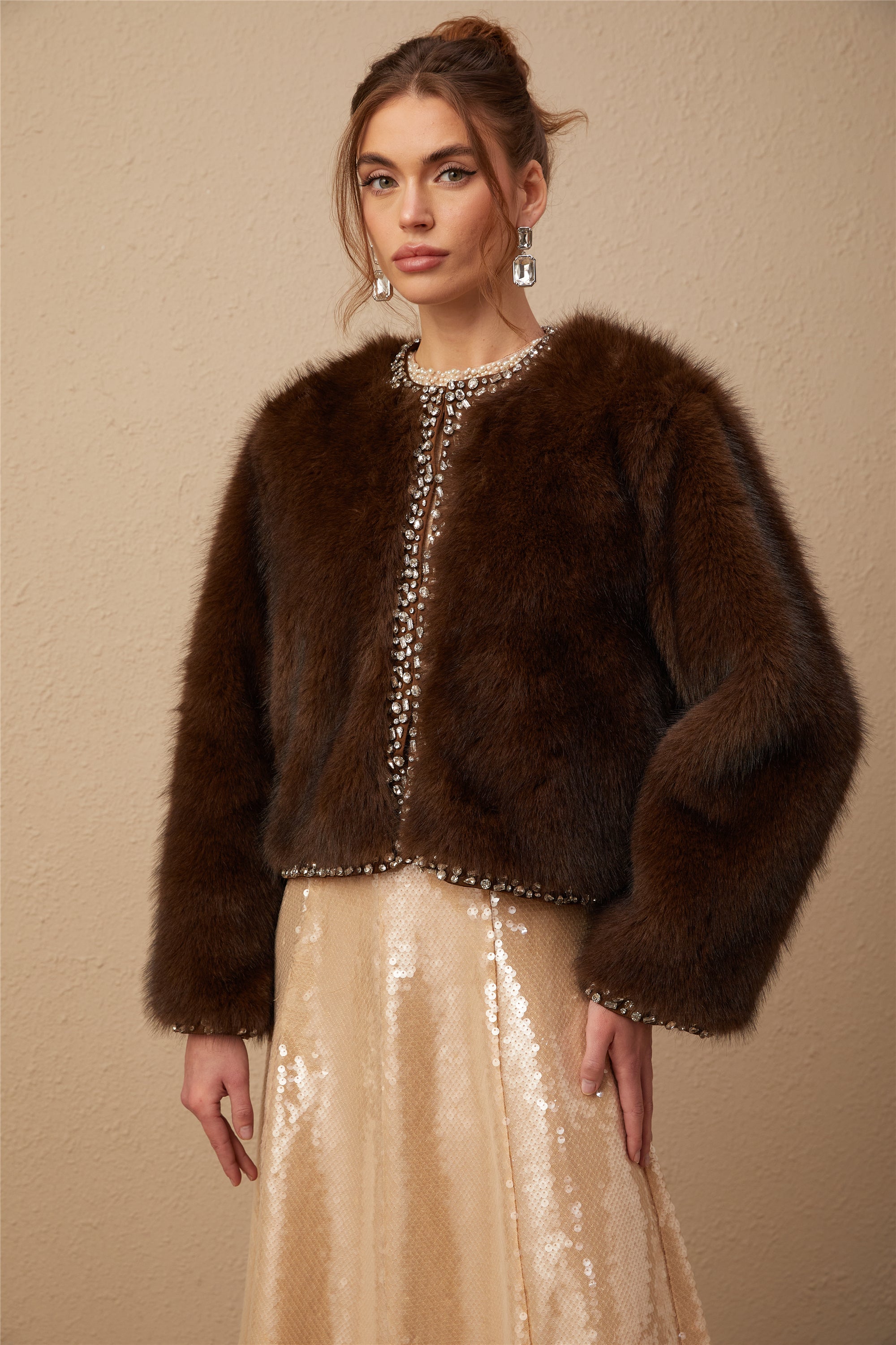 Solène ombré-effect crystal faux-fur coat