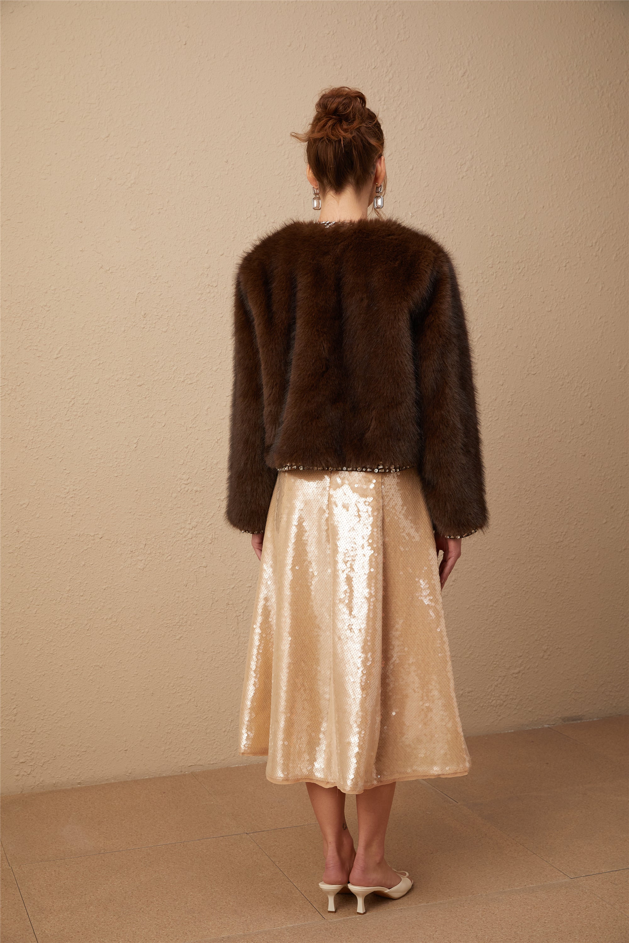 Solène ombré-effect crystal faux-fur coat