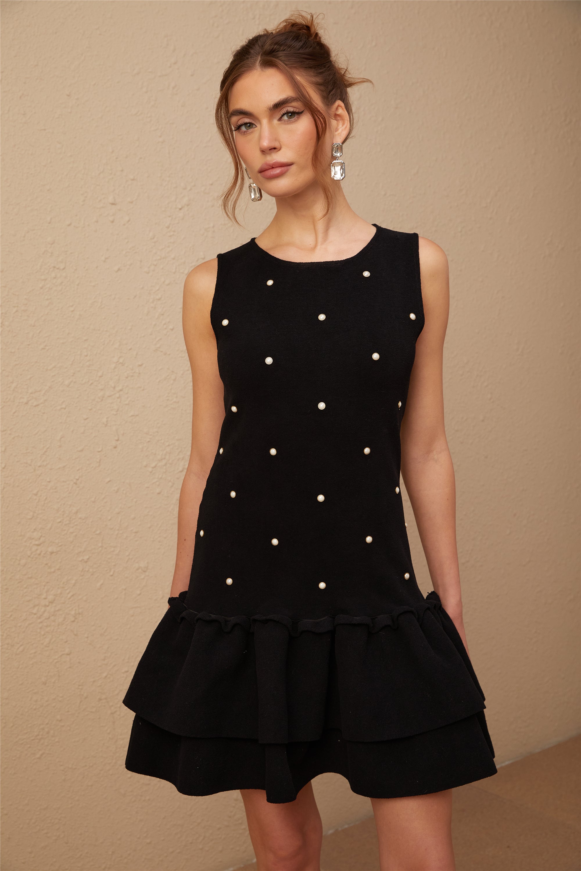 Blanche black bead-embellished knitted mini dress