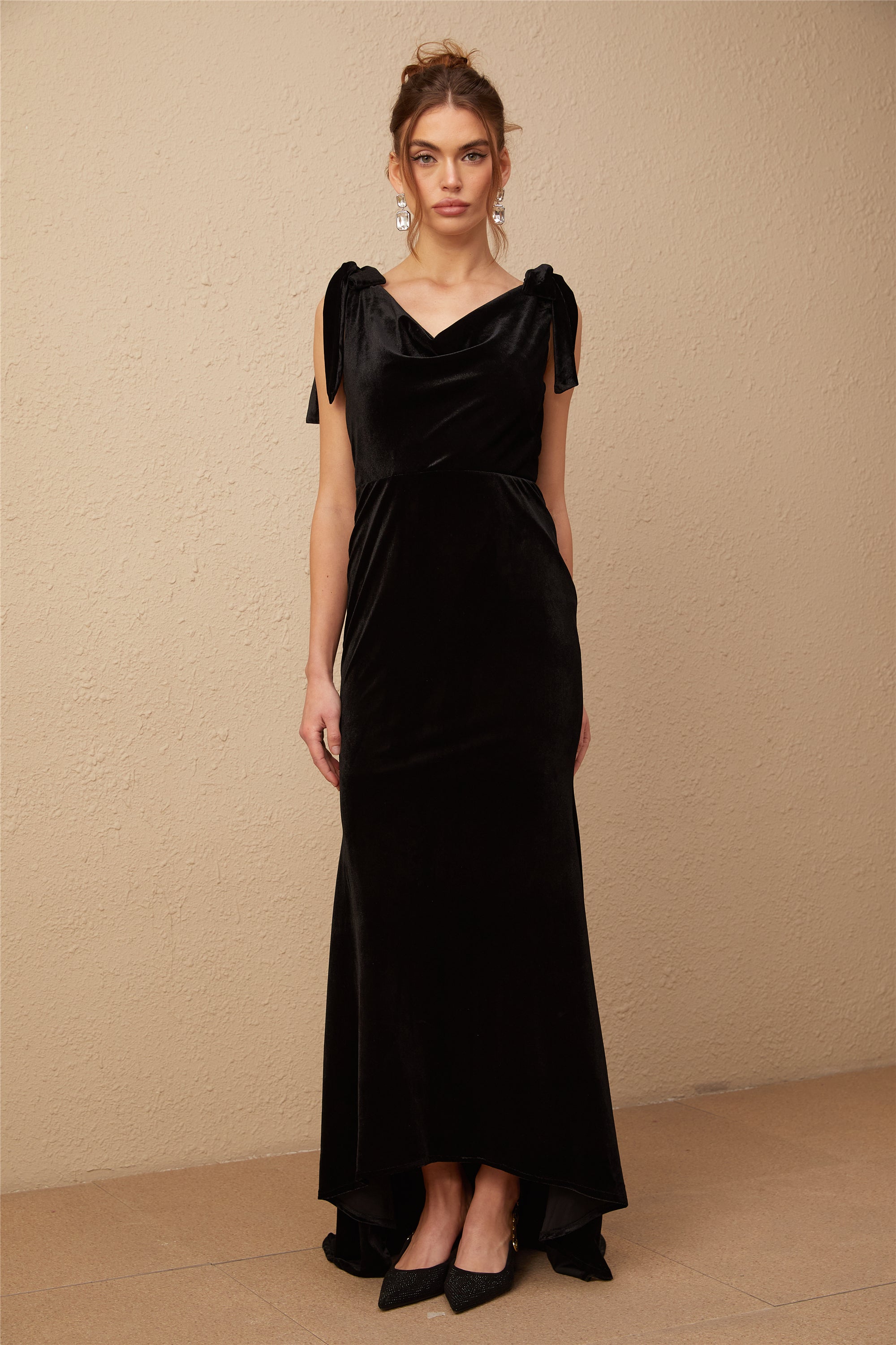 Audrey embellished velvet open-back maxi dress