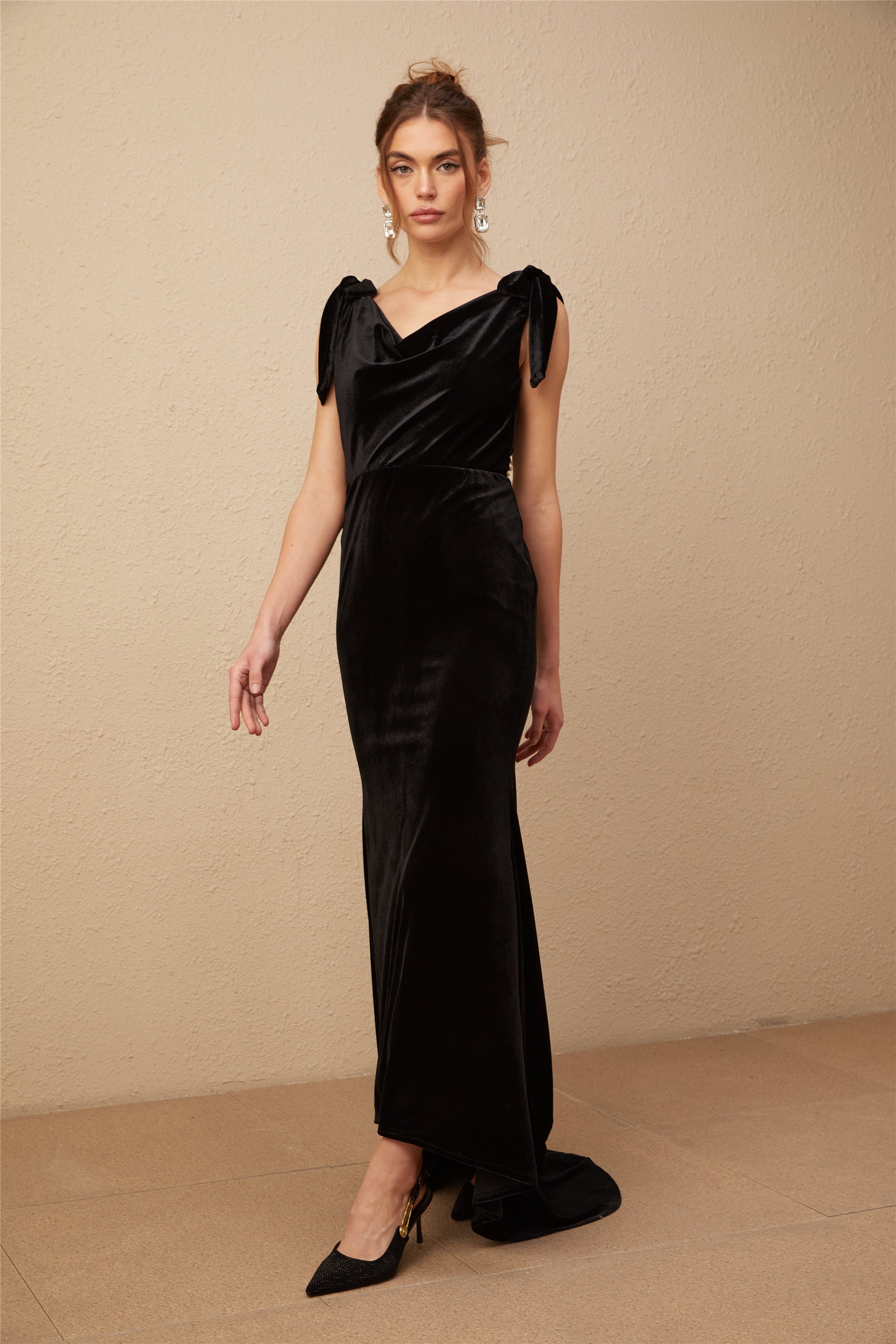 Audrey embellished velvet open-back maxi dress